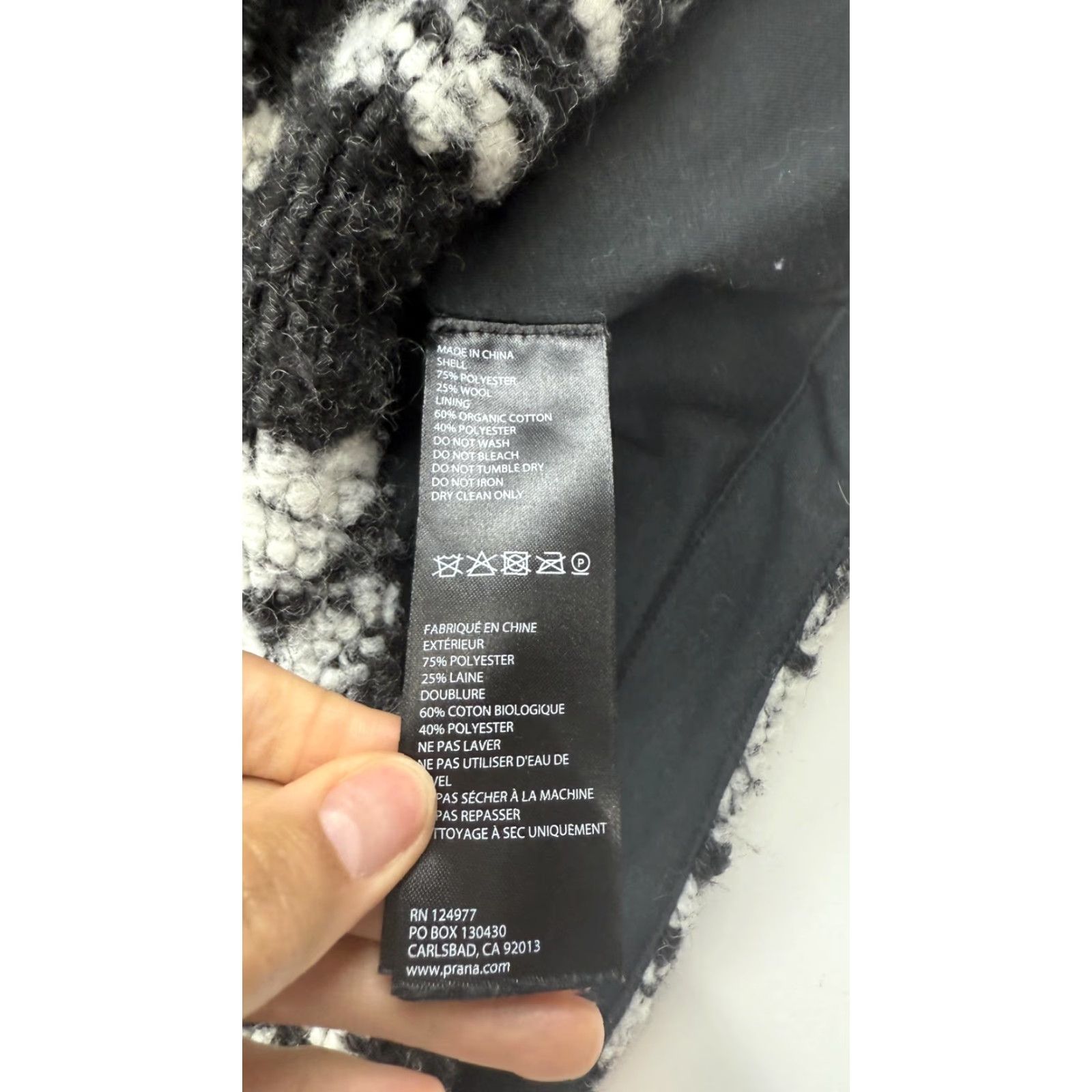 Prana PrAna Jacket Womens Small Black Wool Blend Fuzzy Geometric Zip Pockets Coat Size S / US 4 / IT 40 - 5 Thumbnail