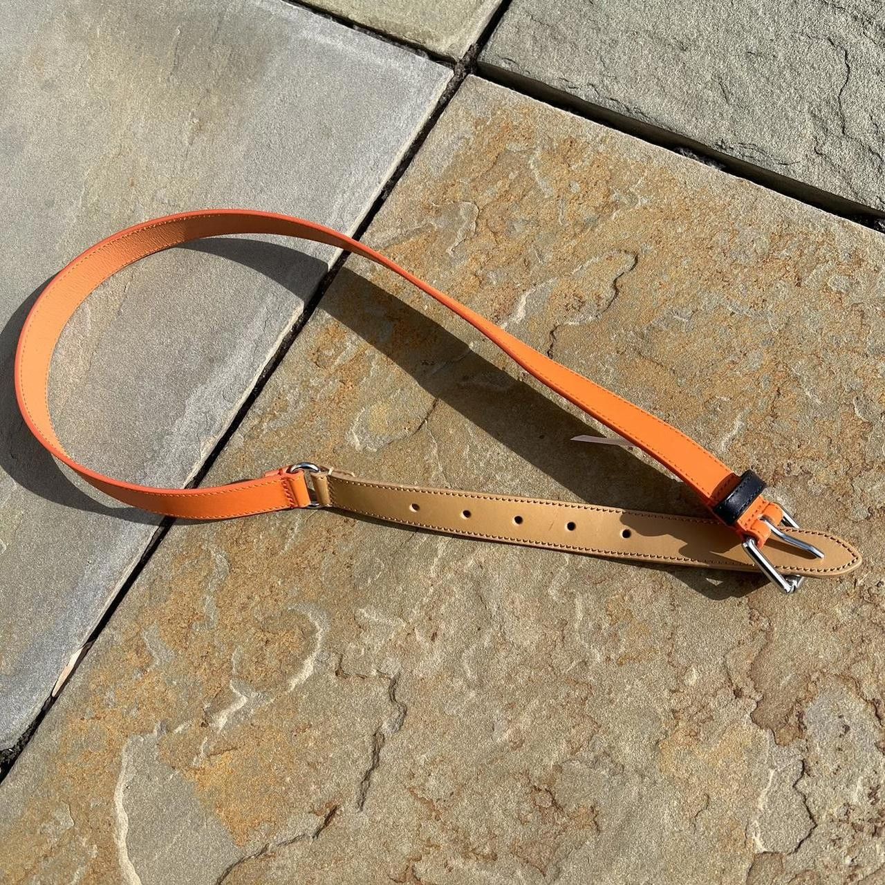 Designer NWT Orange Tan Navy Colorblock Leather Belt Made in Italy Size ONE SIZE - 1 Thumbnail