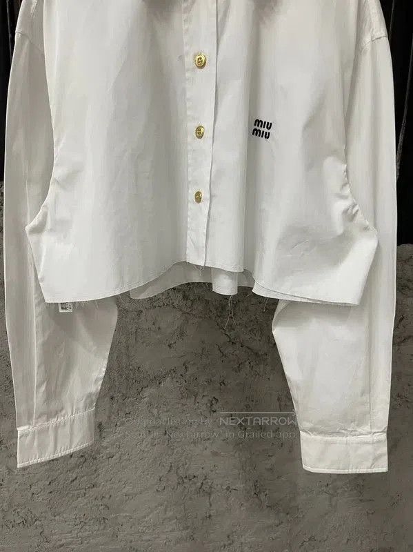 Miu Miu Miu Miu White Cropped Long Sleeve Shirt . Size XXS / US 00 / IT 34 - 4 Thumbnail