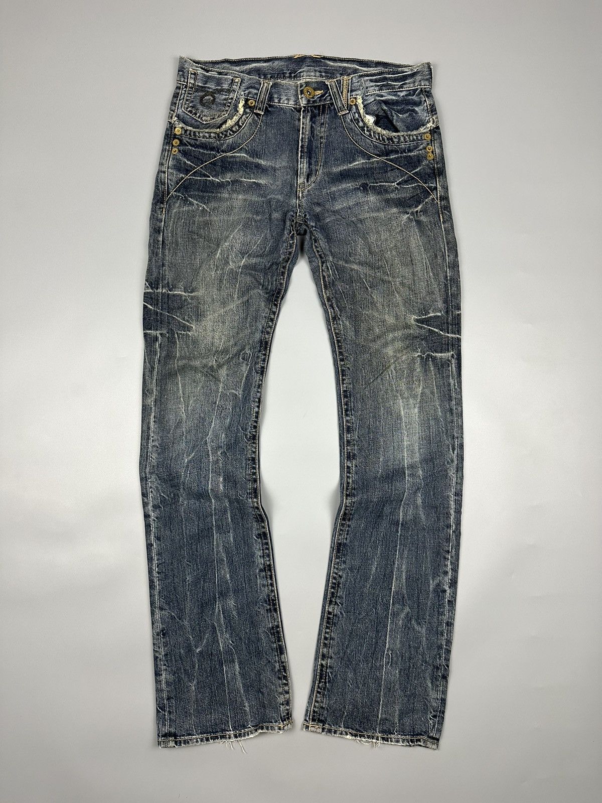If Six Was Nine Distressed Denim Lightning Flare Jeans Size US 33 - 2 Thumbnail