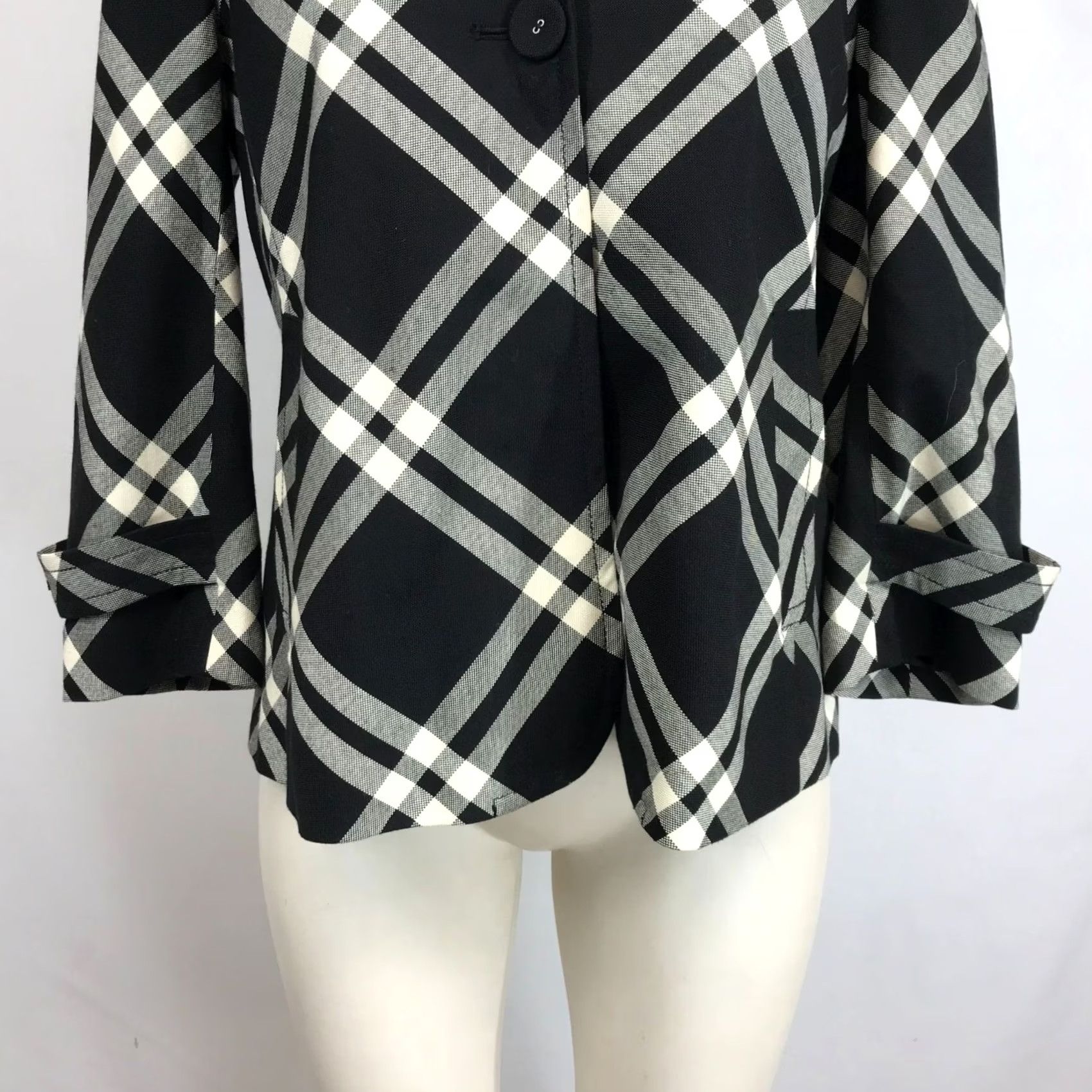 Talbots Talbots Women's 8 Jacket Black/White Lined Cotton Blend Button Up Plaid Size M / US 6-8 / IT 42-44 - 3 Thumbnail