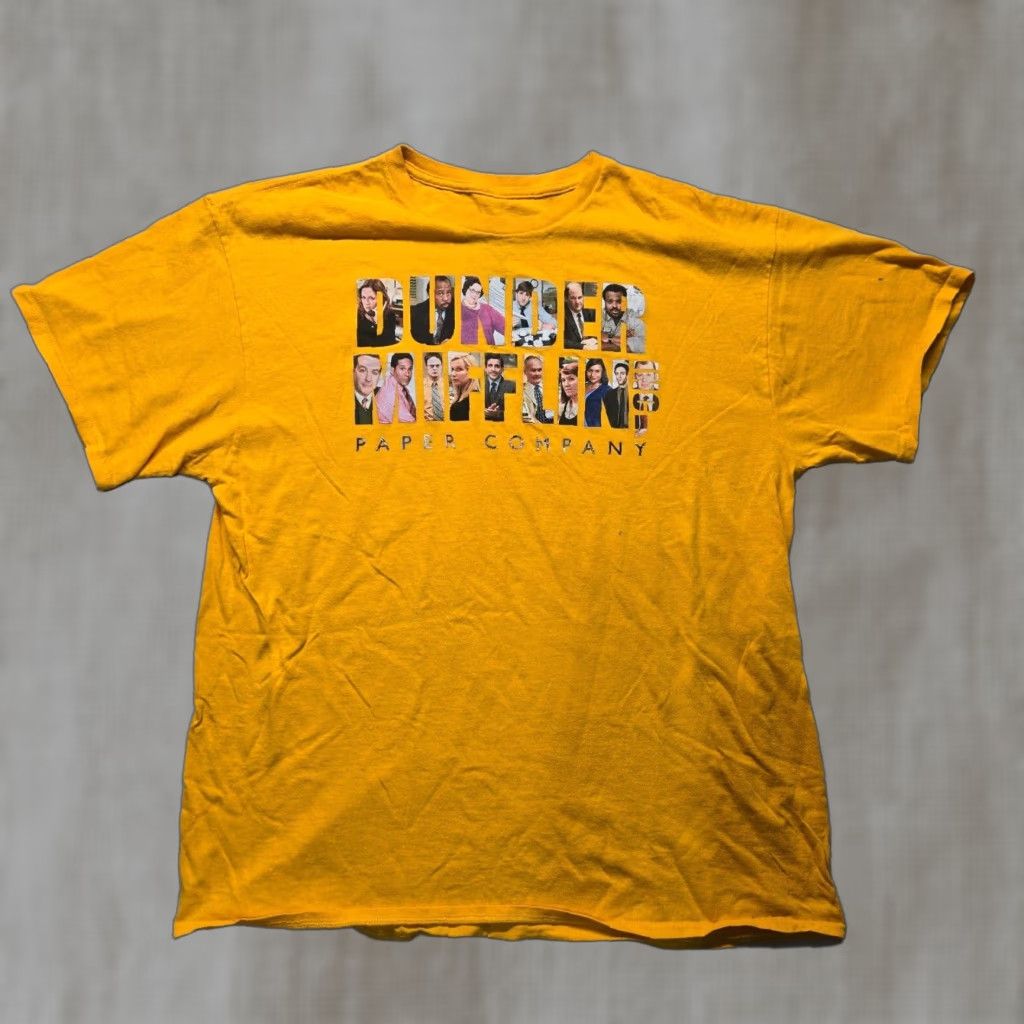 Vintage Dunder Mifflin Inc The Office Graphic Characters Yellow T-Shirt Adult Men's XL Shirt Men XL Yellow The Office 90s Theme Size US XL / EU 56 / 4 - 1 Thumbnail