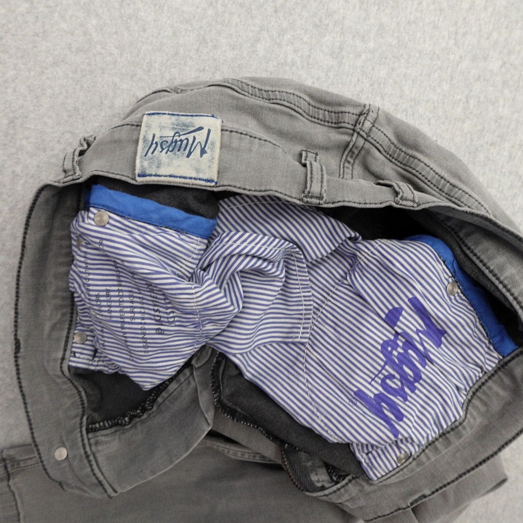 Vintage MUGSY Jeans Mens 30 (30X29) Gray Taper Stretch Tapered Leg Shirt Size US 30 / EU 46 - 5 Thumbnail