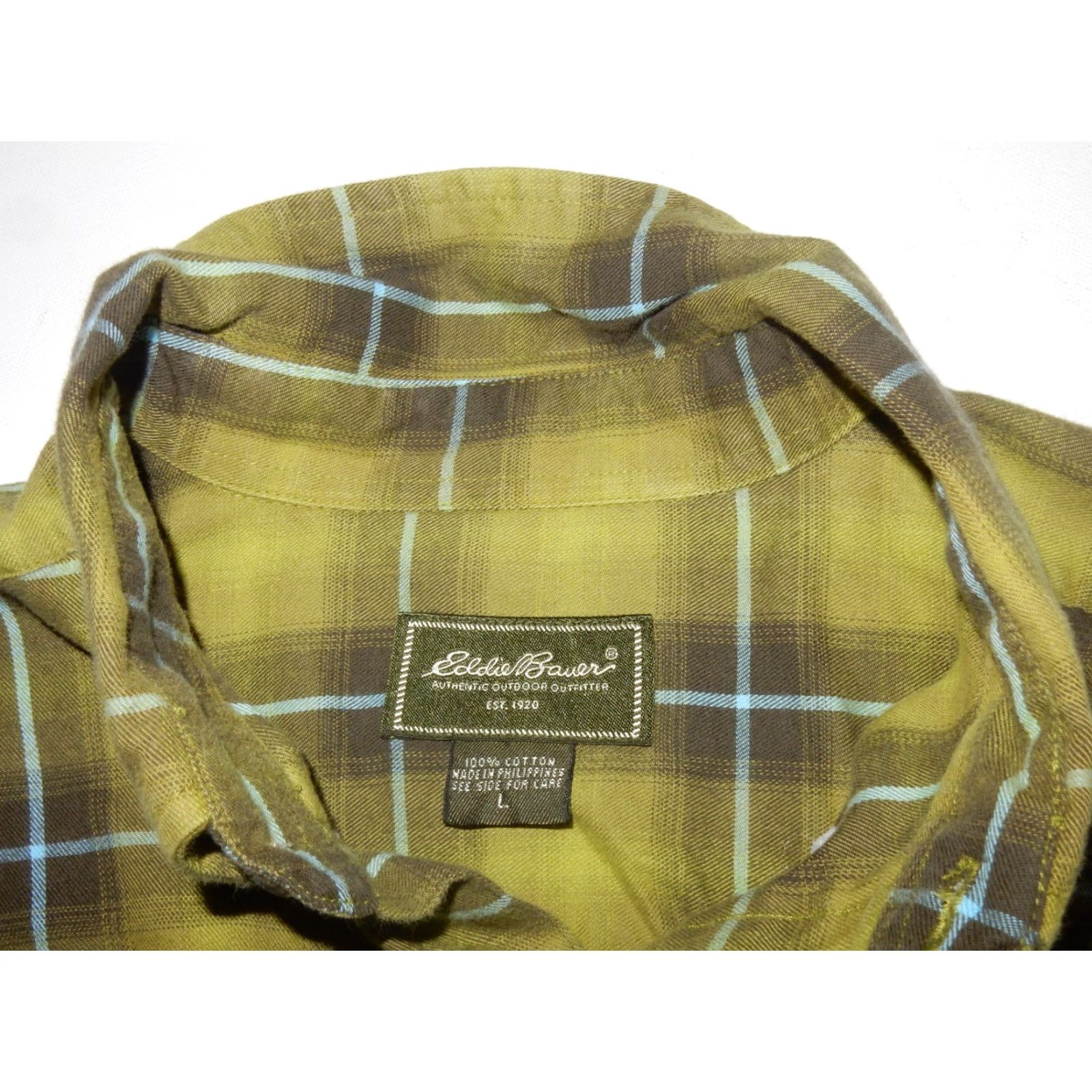 Eddie Bauer Eddie Bauer Button-Front Shirt Plaid Green Cotton Men's L Long Sleeve Vintage? (no N/A) Size US L / EU 52-54 / 3 - 4 Thumbnail