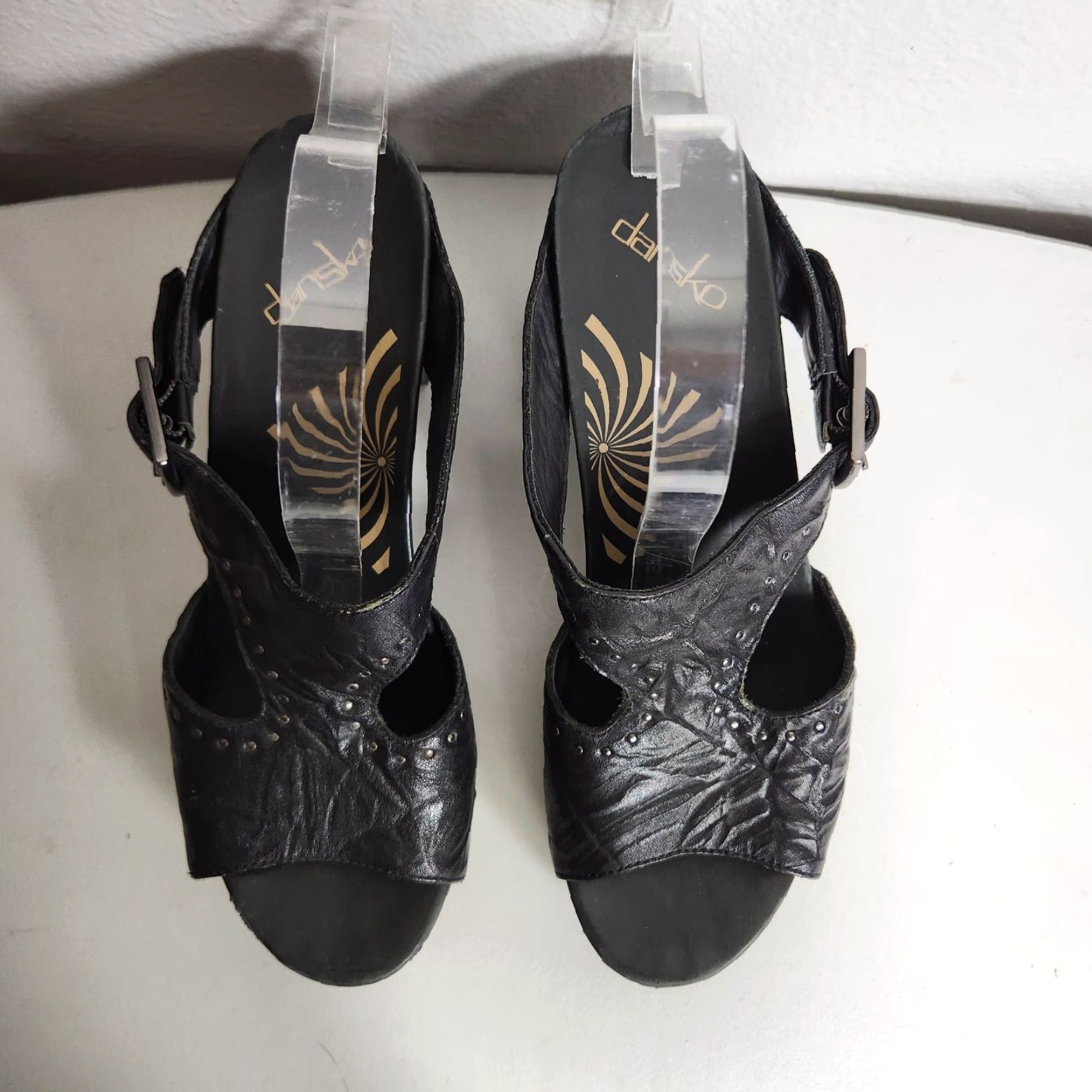 Dansko Dansko Sandal Womens Leather Studded Wooden Heel Platform Slip-On Buckle Strap Open Toe 42 EU/10.5 US Black Womens Size US 11 / IT 41 - 4 Thumbnail