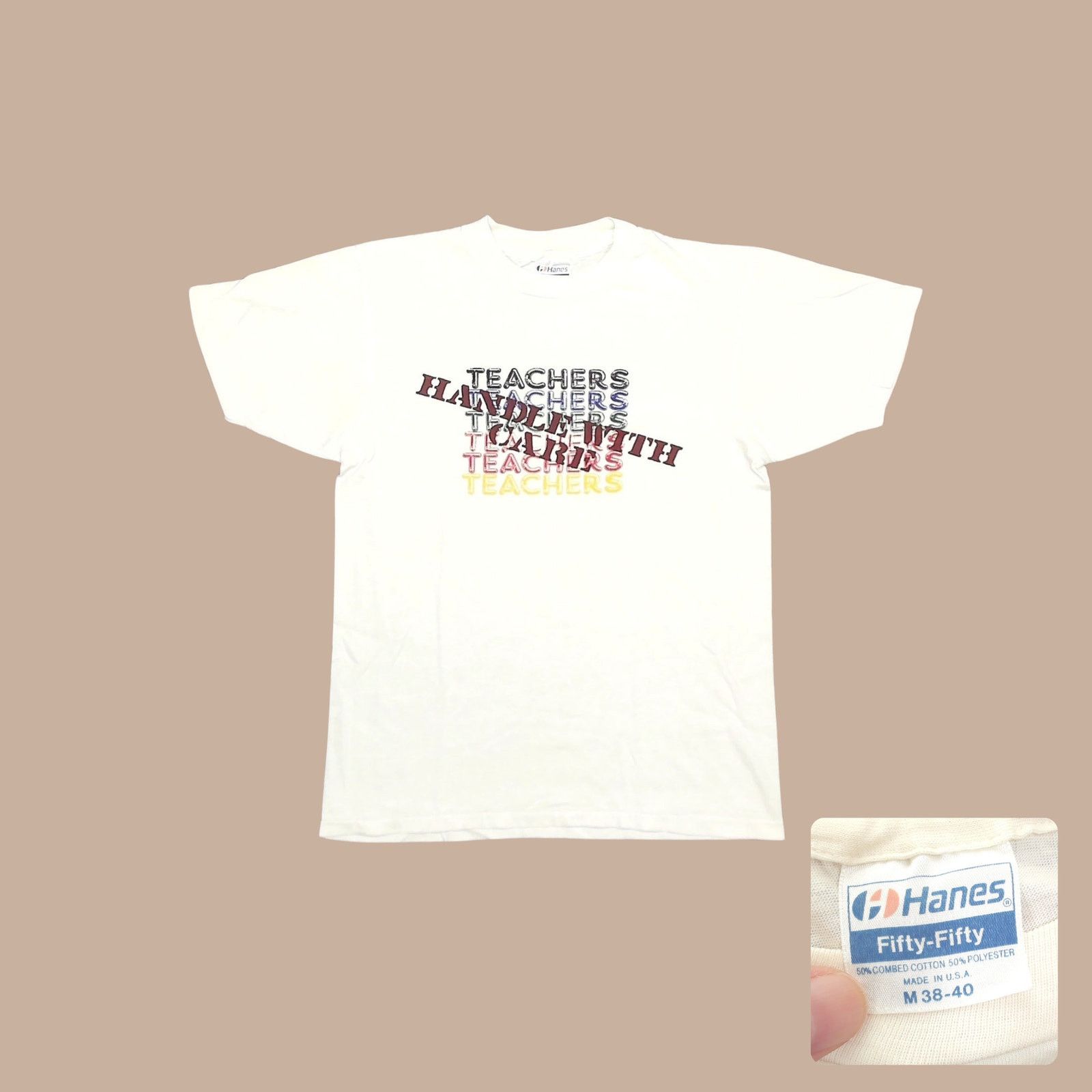 Hanes 80s Hanes Blue Bar Teachers Single Stitch Tee Size US M / EU 48-50 / 2 - 1 Thumbnail