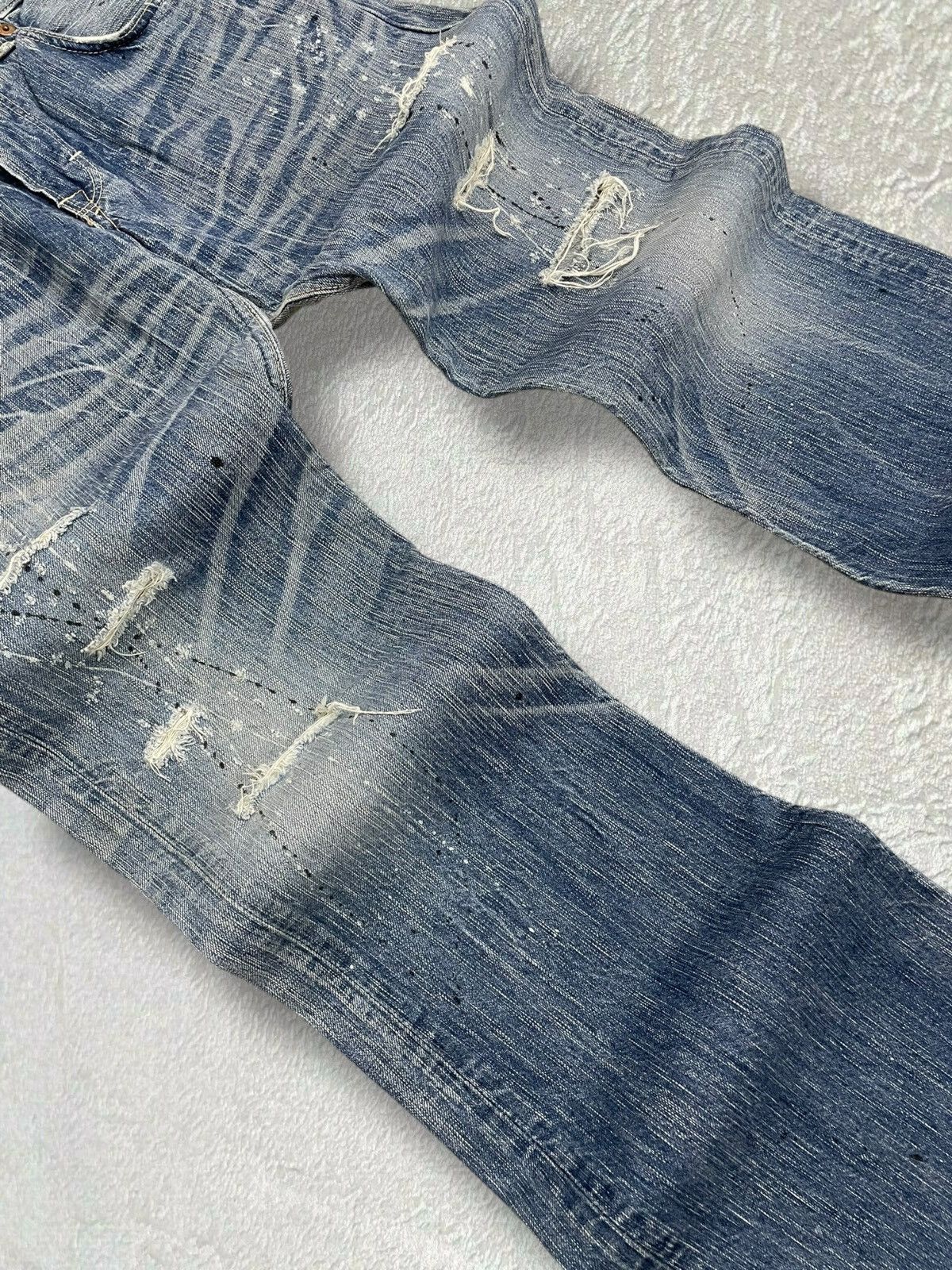 Designer × Edwin × Vintage Vintage Edwin Blue Trip 503 Iconic Distressed Flared Denim Size US 33 - 4 Thumbnail