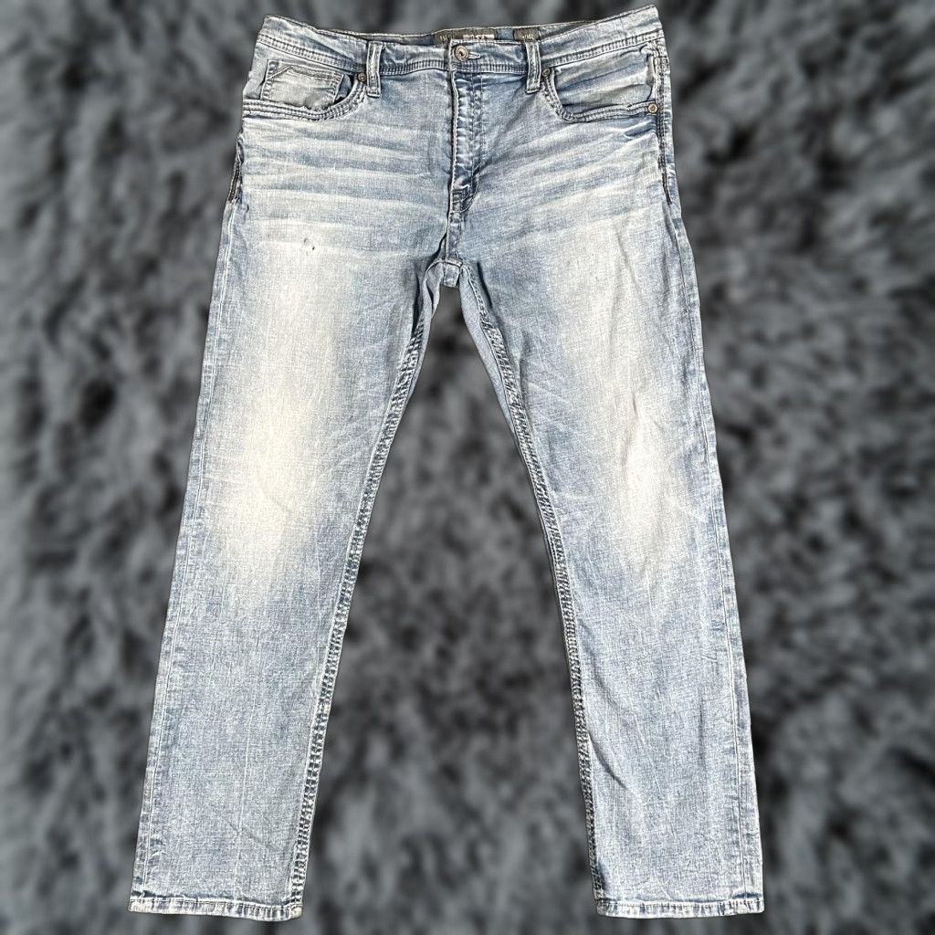 BKE BKE Jake Straight Jeans Mens 40x30 Light Wash Blue Denim Distressed Stretch Size US 40 / EU 56 - 1 Thumbnail