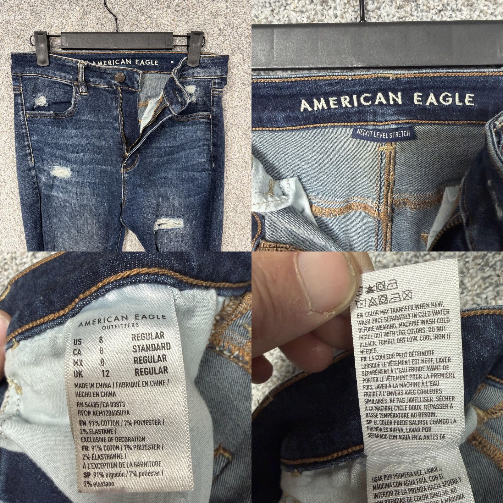 American Eagle Outfitters American Eagle Jeans Womens 8 Blue Mid Rise Distressed Ripped Skinny Denim Size 30" / US 8 / IT 44 - 8 Thumbnail
