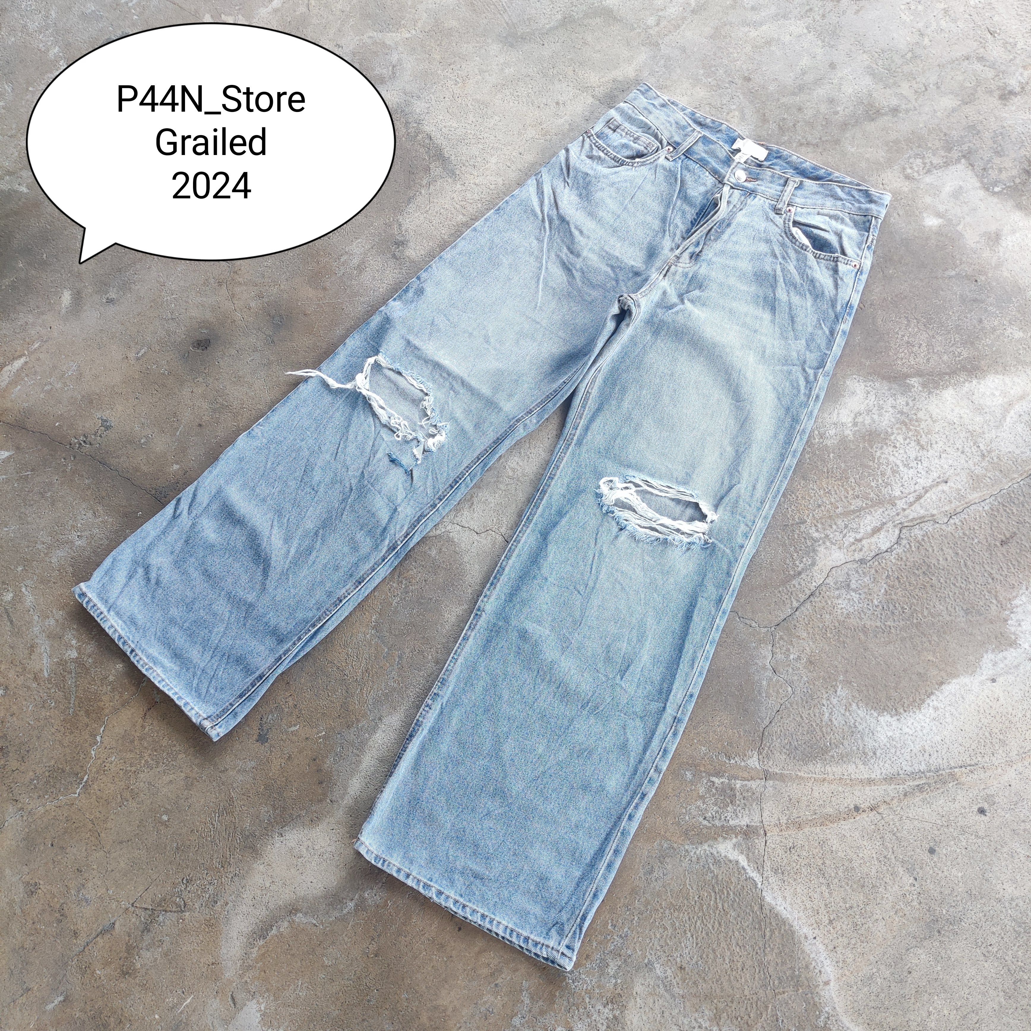 H&M Vintage Japanese Brand Baggy Jeans Button Faded Ripped pants Size US 31 - 2 Thumbnail