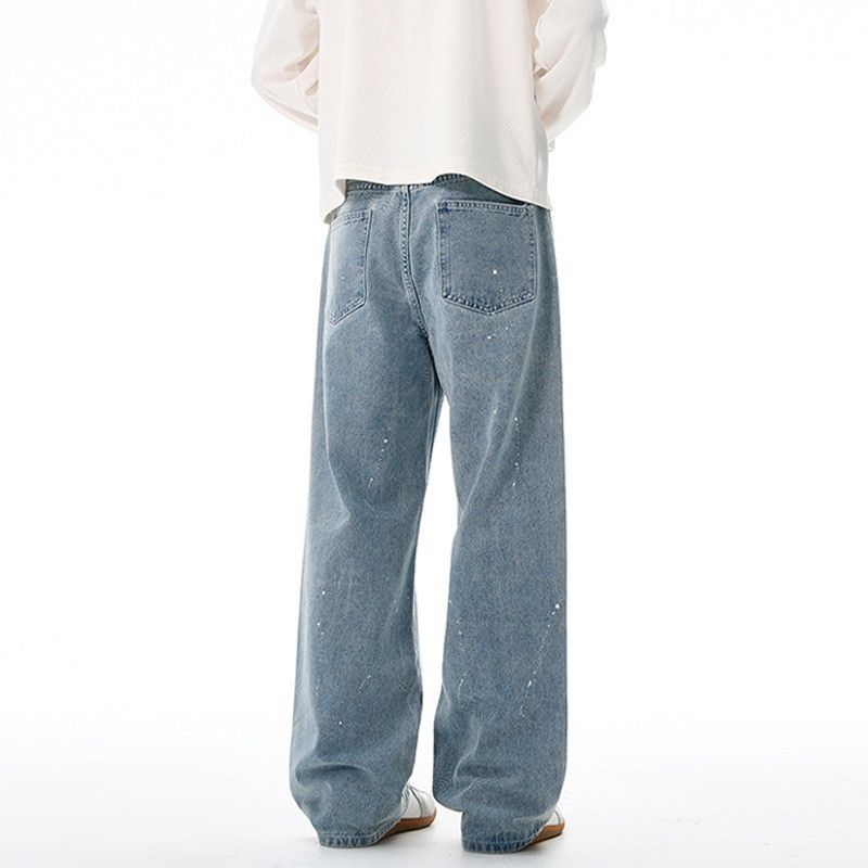 Jean Retro punk washed men's ink-splashed distressed jeans Size US 32 / EU 48 - 4 Thumbnail