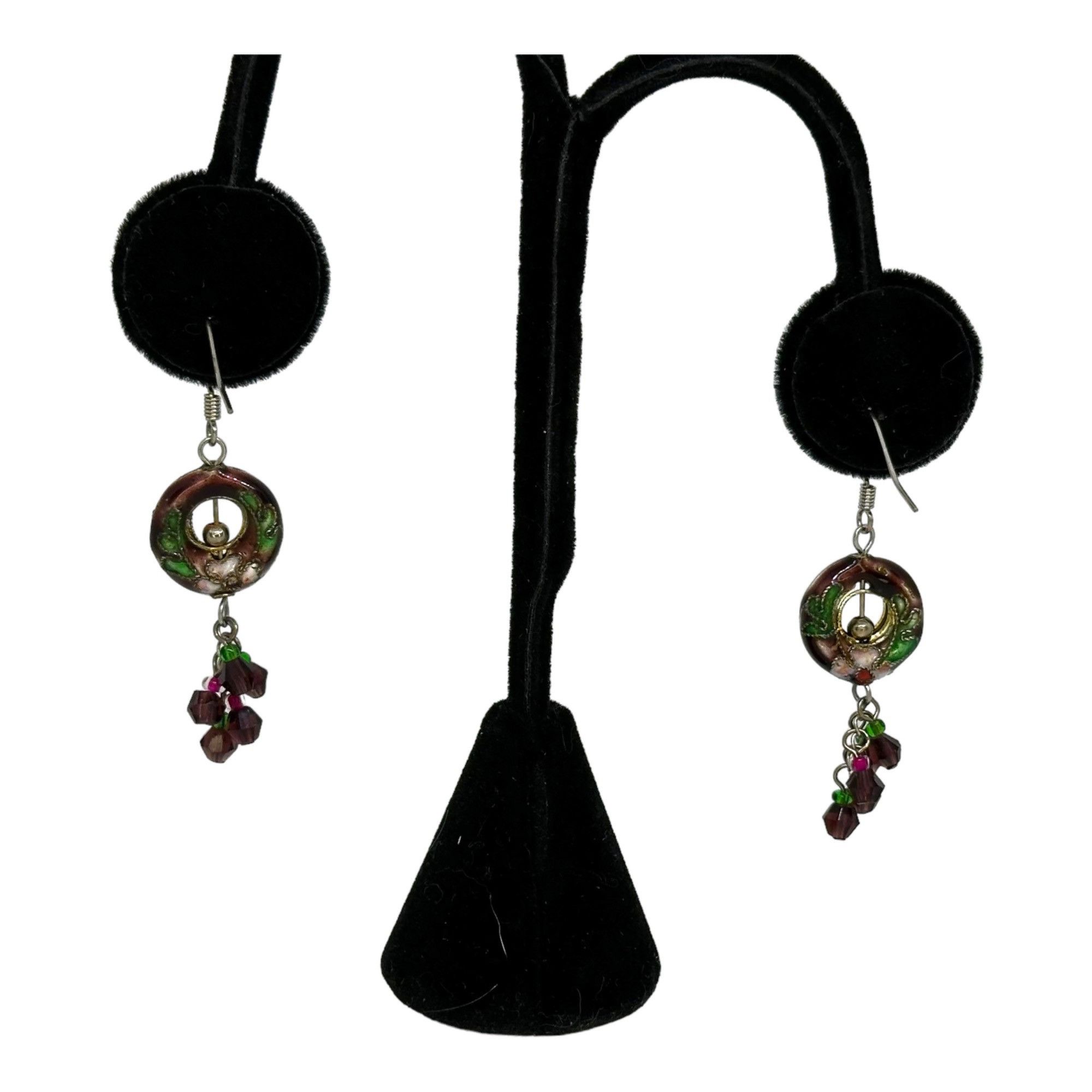 Other Floral Cloisonne French Hook Earrings Burgandy Green Pink Vi Size ONE SIZE - 2 Thumbnail