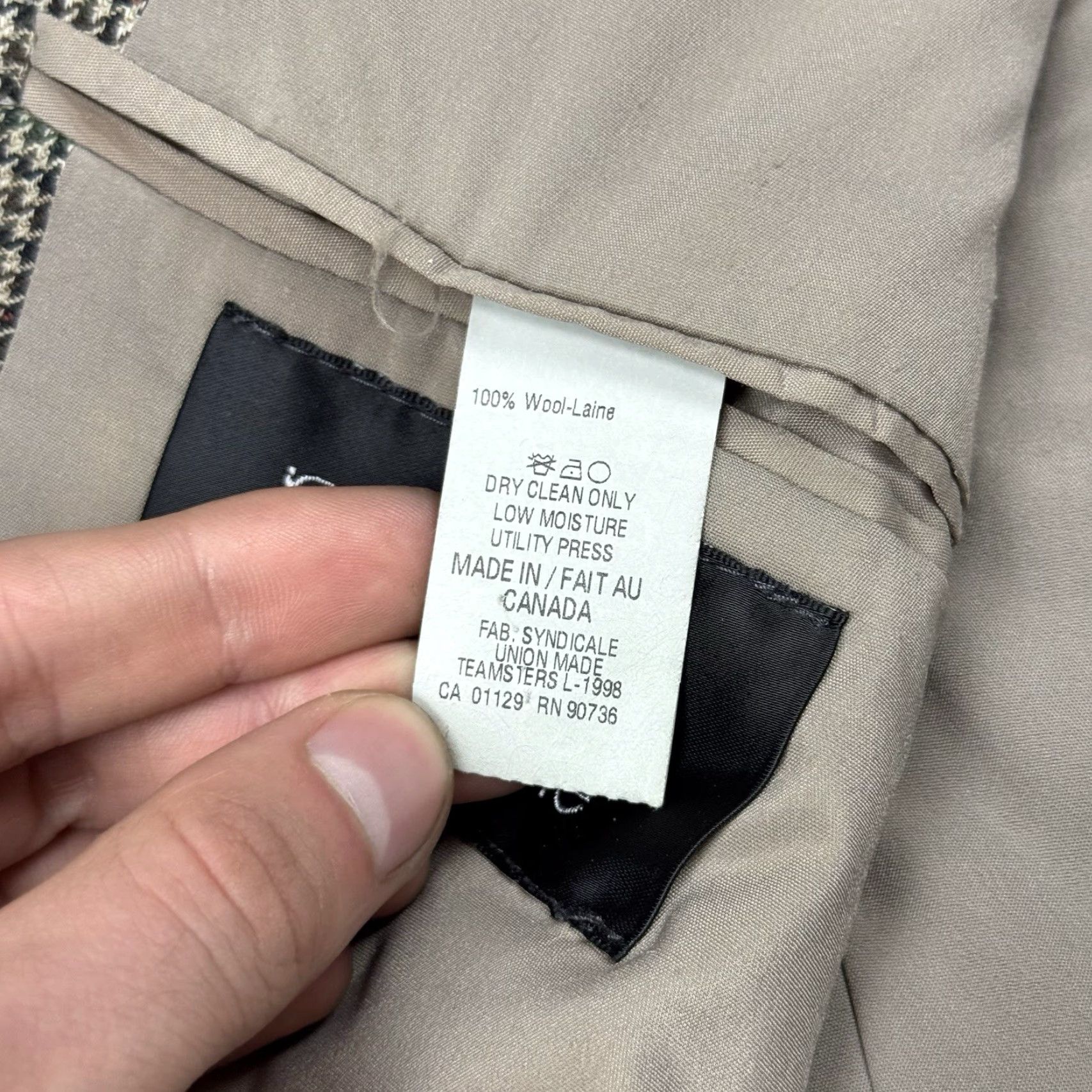 Ralph Lauren VINTAGE Lauren Ralph Lauren Men Sport Coat Blazer Houndstooth Beige 42R Wool Silk 2-Button Notch Lapel Single-Breasted Regular Discount Mature 42 Mens Size 42R - 6 Thumbnail