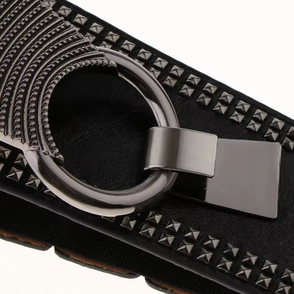 Japanese Brand × Leather PU Leather Punk Elastic Gothic Rivets Wide Cinch Belt Size ONE SIZE - 5 Thumbnail