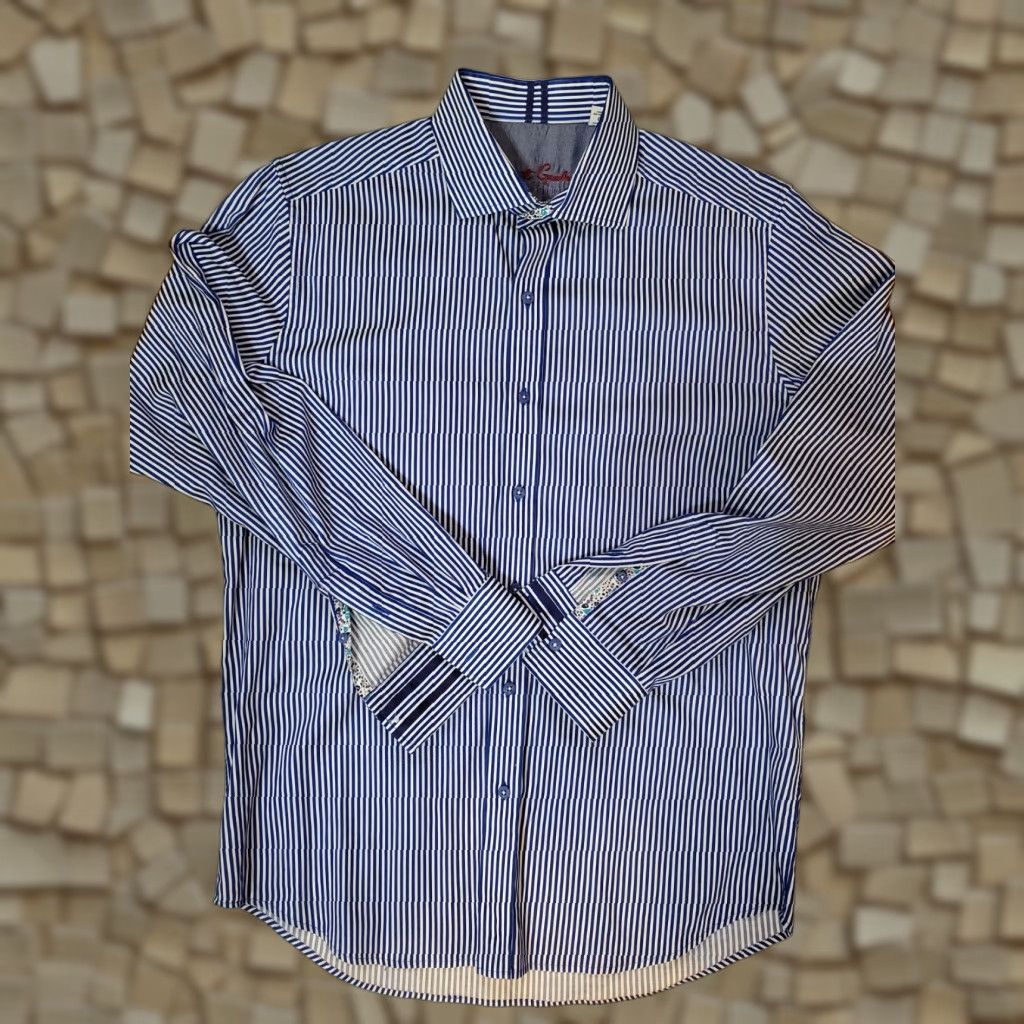 Robert Graham Robert Graham Shirt Men's L Tailored Fit Modern Americana Blue White Striped Button-Up Casual All Seasons Size US L / EU 52-54 / 3 - 1 Thumbnail