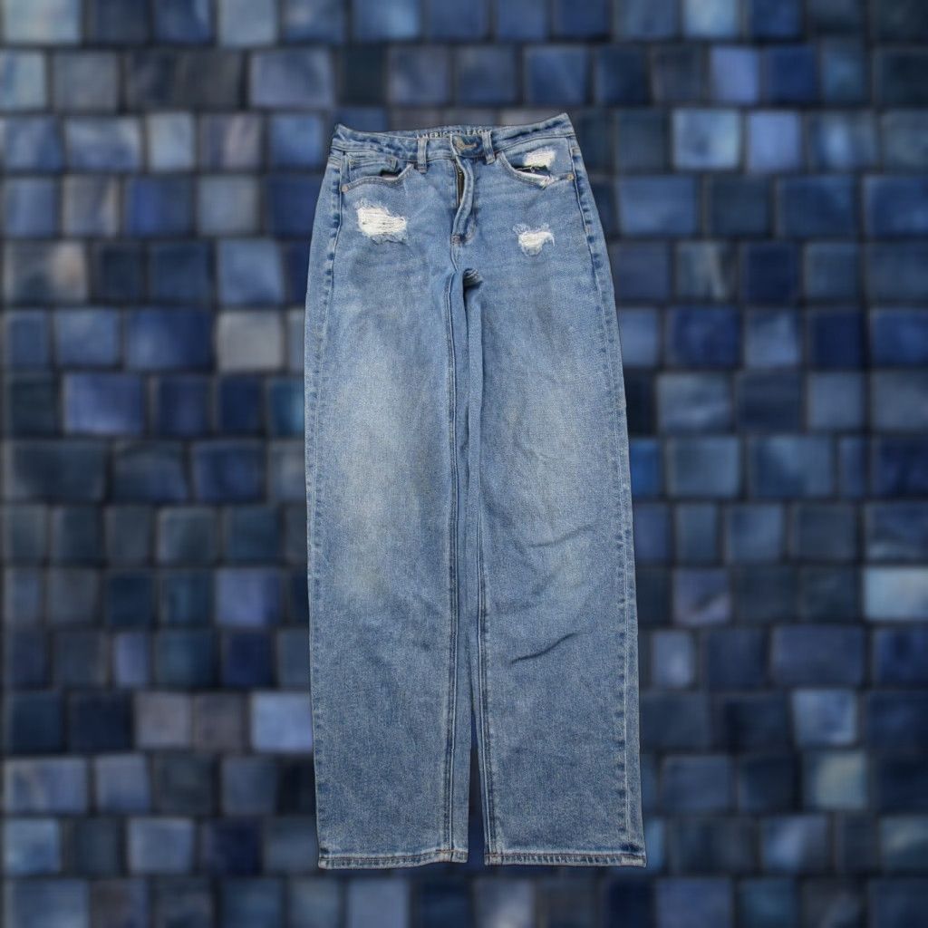 American Eagle Outfitters American Eagle Outfitters Denim Jeans Straight 4 BLUE Stretch Distressed 5-Pocket 90s Womens Regular Vintage: No Size 27" / US 4 / IT 40 - 1 Thumbnail