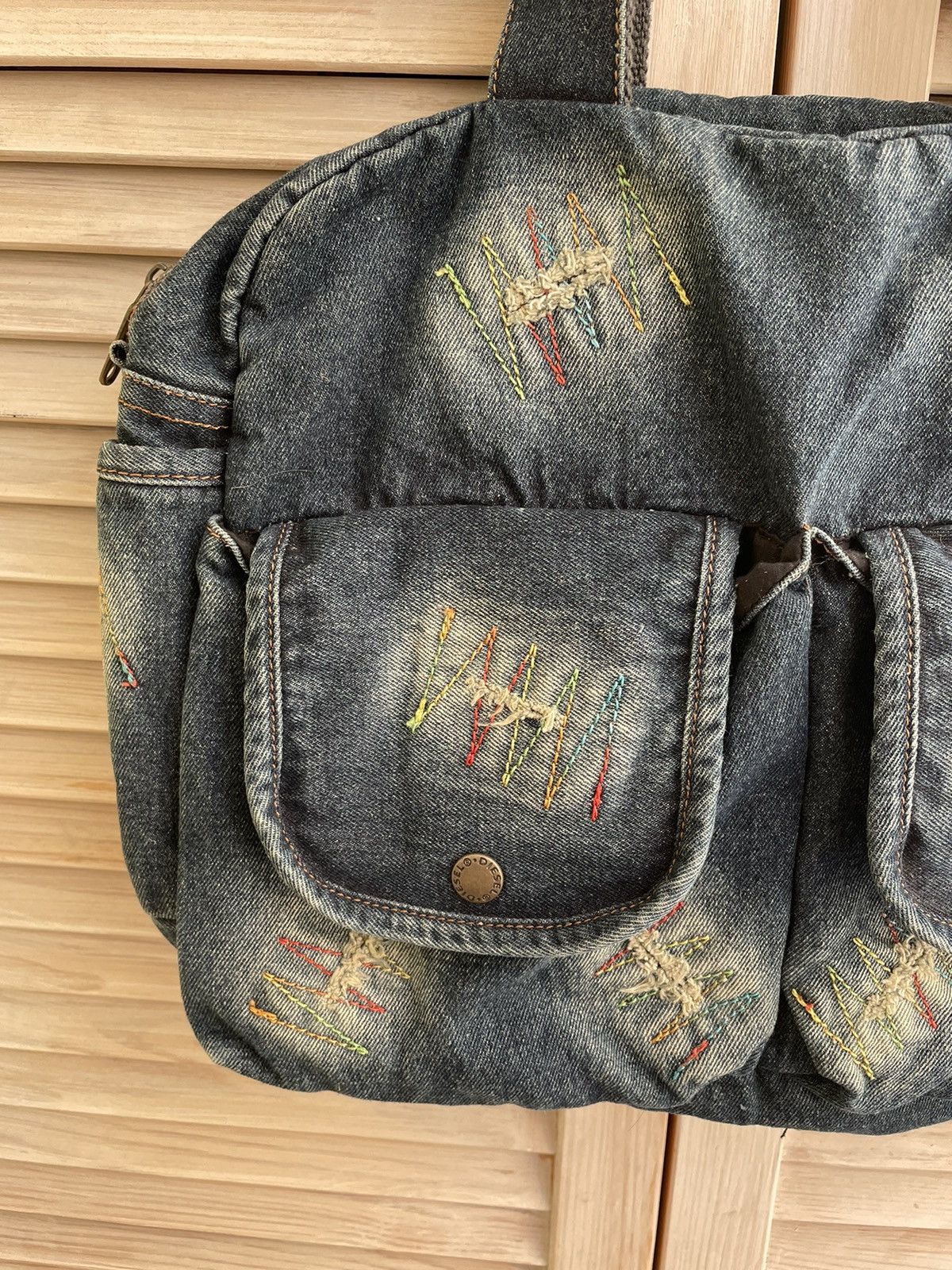Diesel Vintage Diesel distressed denim embroidered sashiko tote bag Size ONE SIZE - 3 Thumbnail