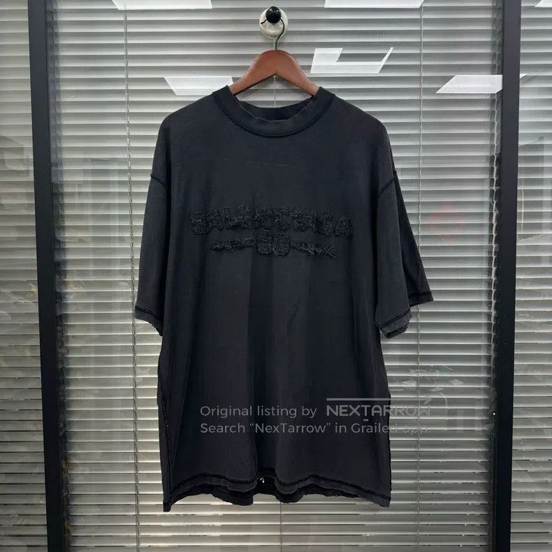 Balenciaga Balenciaga Washed black gray stitching raw edge short-slee Size US L / EU 52-54 / 3 - 1 Thumbnail