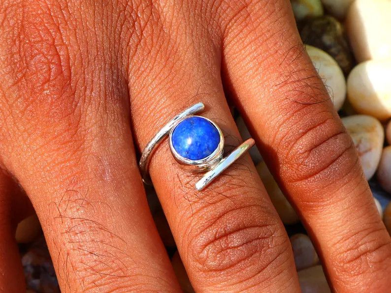 Handmade Lapis Lazuli Ring, Handmade Jewelry, Sterling Silver Ring Size ONE SIZE - 9 Thumbnail