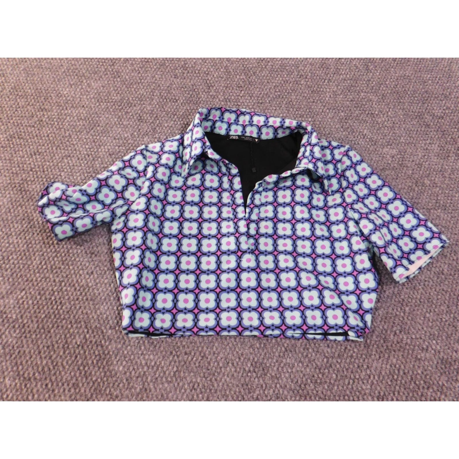 Zara Zara Women Tops M Purple Geometric Collar Polyester Pullover Short Sleeve Blouse Modern Casual Adult Womens Regular Machine Washable Size M / US 6-8 / IT 42-44 - 5 Thumbnail