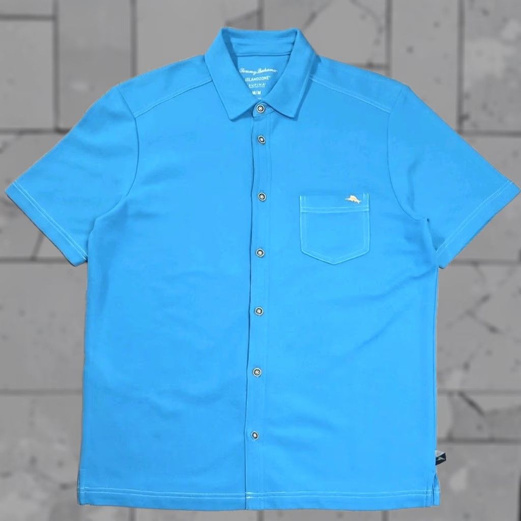 Tommy Bahama Tommy Bahama Costa Wave Camp Shirt Blue Men's M Short-Sleeve Knit Button-Up Size US M / EU 48-50 / 2 - 1 Thumbnail