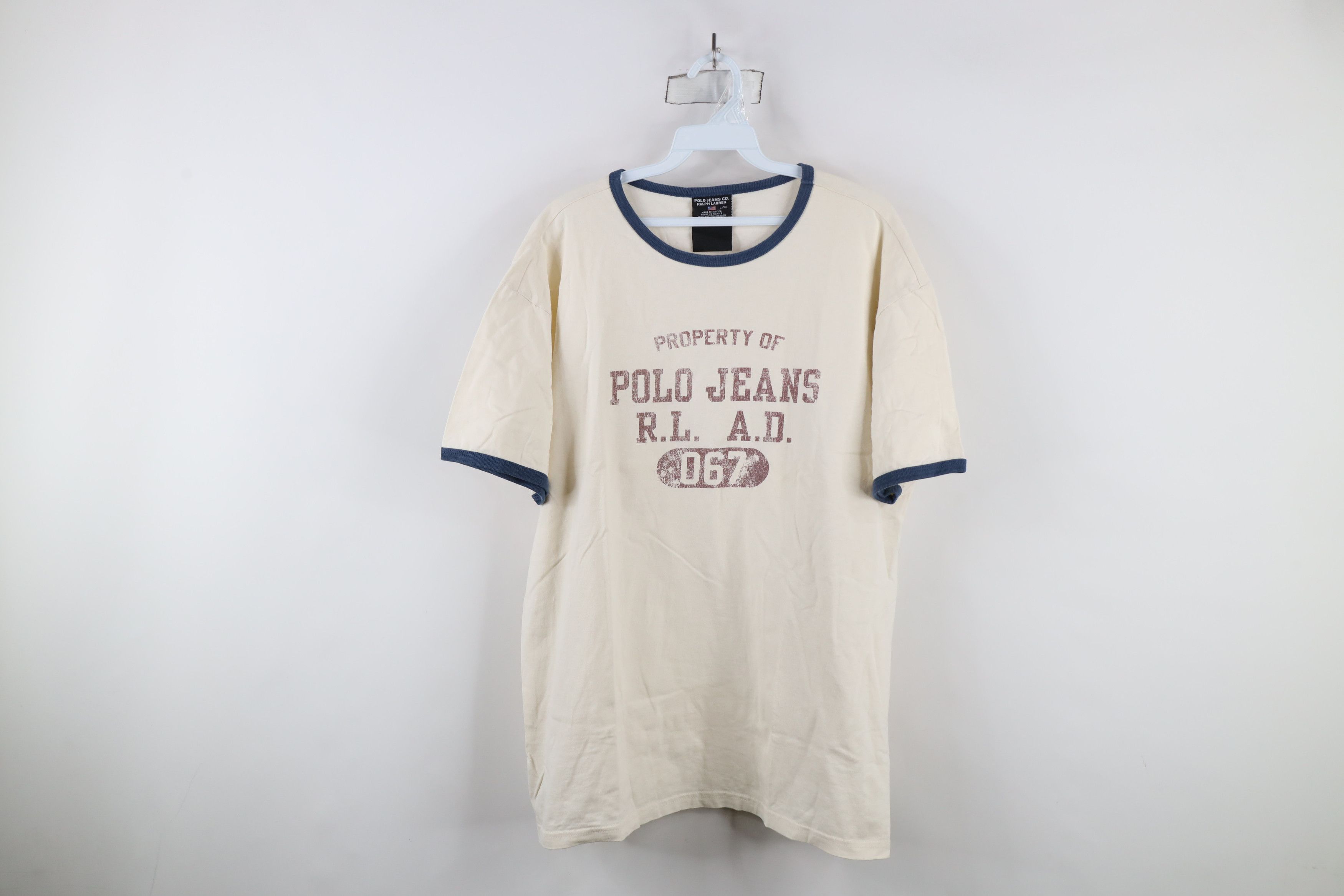 Ralph Lauren × Vintage Vintage 90s Ralph Lauren Short Sleeve Ringer T-Shirt Beige Size US L / EU 52-54 / 3 - 1 Thumbnail