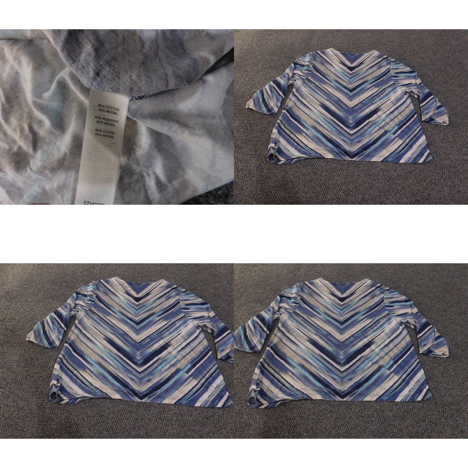 Vintage Chico's Shirt Womens 3 Blue White Striped 3/4 Sleeve V Neck Lightweight Top Shirt Womens T Size XS / US 0-2 / IT 36-38 - 8 Thumbnail