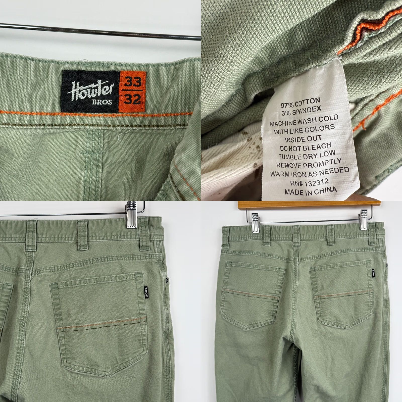 Howler Brothers Howler Brothers Pants Mens 32x30 Chino Green 5-Pocket Regular Straight Comfort Easy Care Workwear Size US 33 - 8 Thumbnail