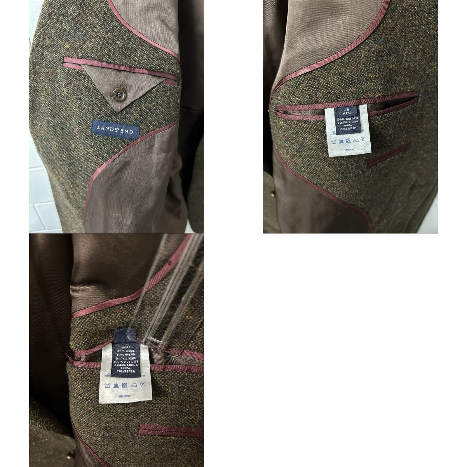 Lands' End Lands' End Sport Coat Blazer Mens 48 Brown Tweed Wool Two-Button Notch Lapel Regular Fit Jacket Size 48R - 9 Thumbnail