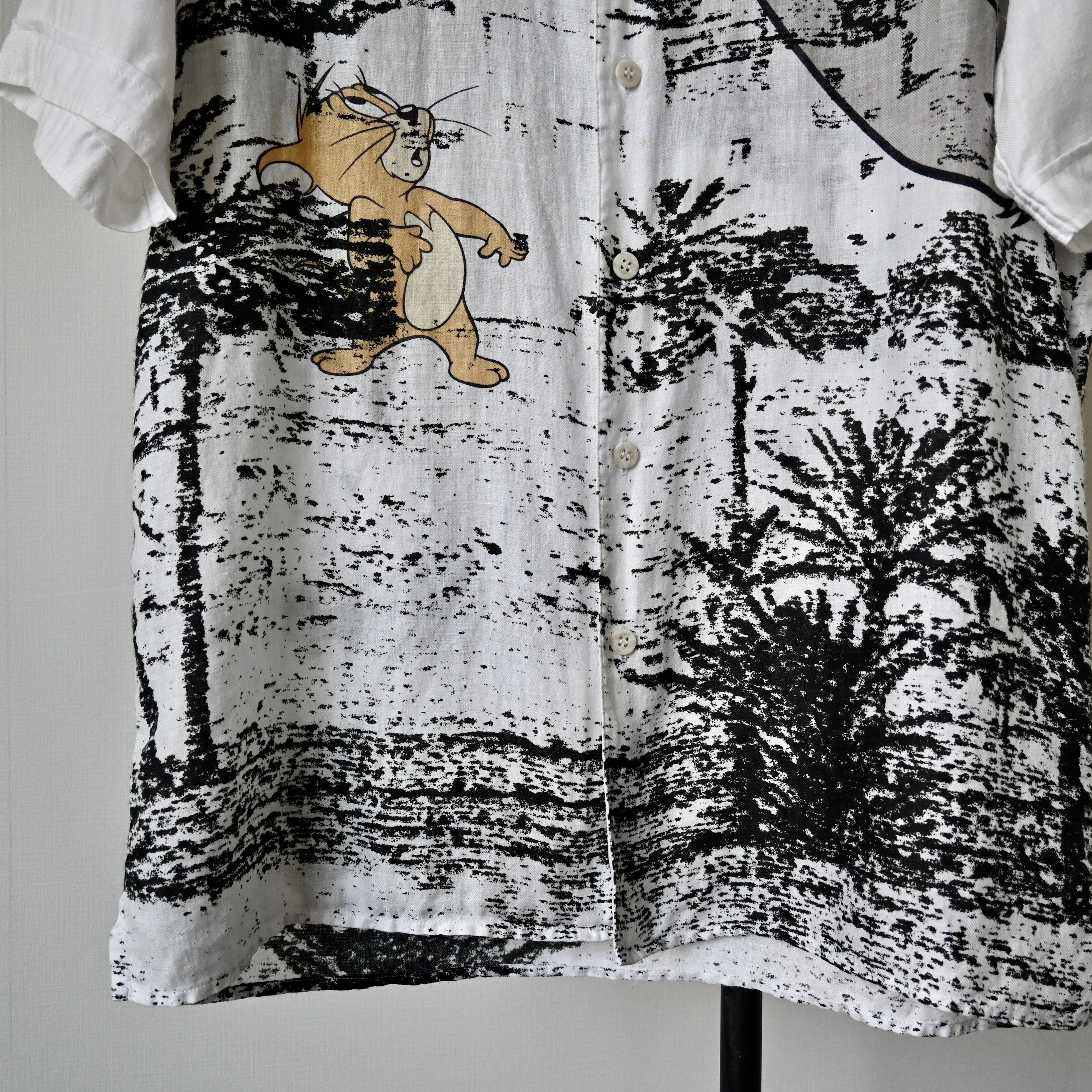 Japanese Brand 2000s GREEN CLUBS double silkscreened TOM&JERRY linen shirt Size US M / EU 48-50 / 2 - 8 Thumbnail