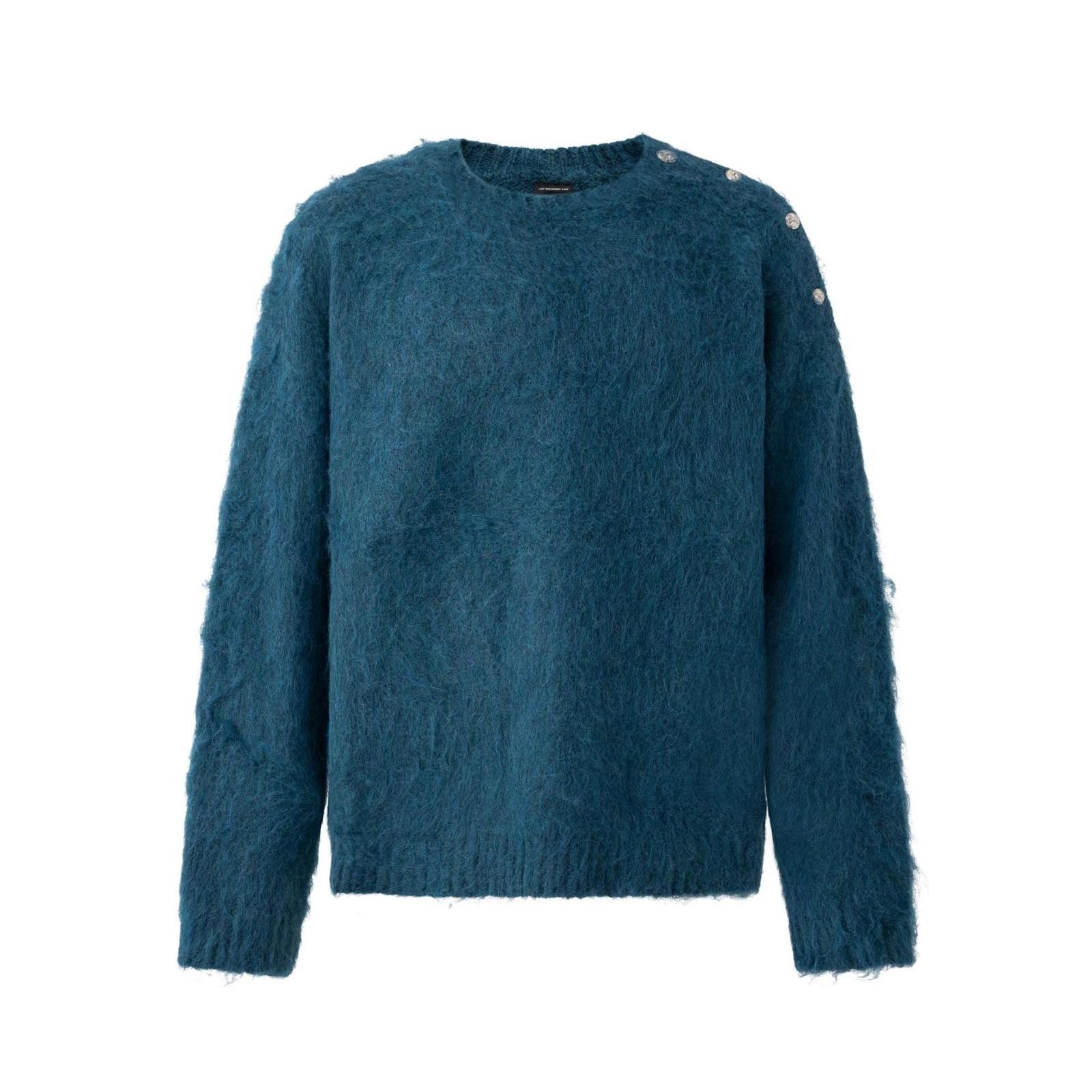 Vintage Teal Fuzzy Knit Sweater with Button Shoulder Detail Size US M / EU 48-50 / 2 - 1 Thumbnail