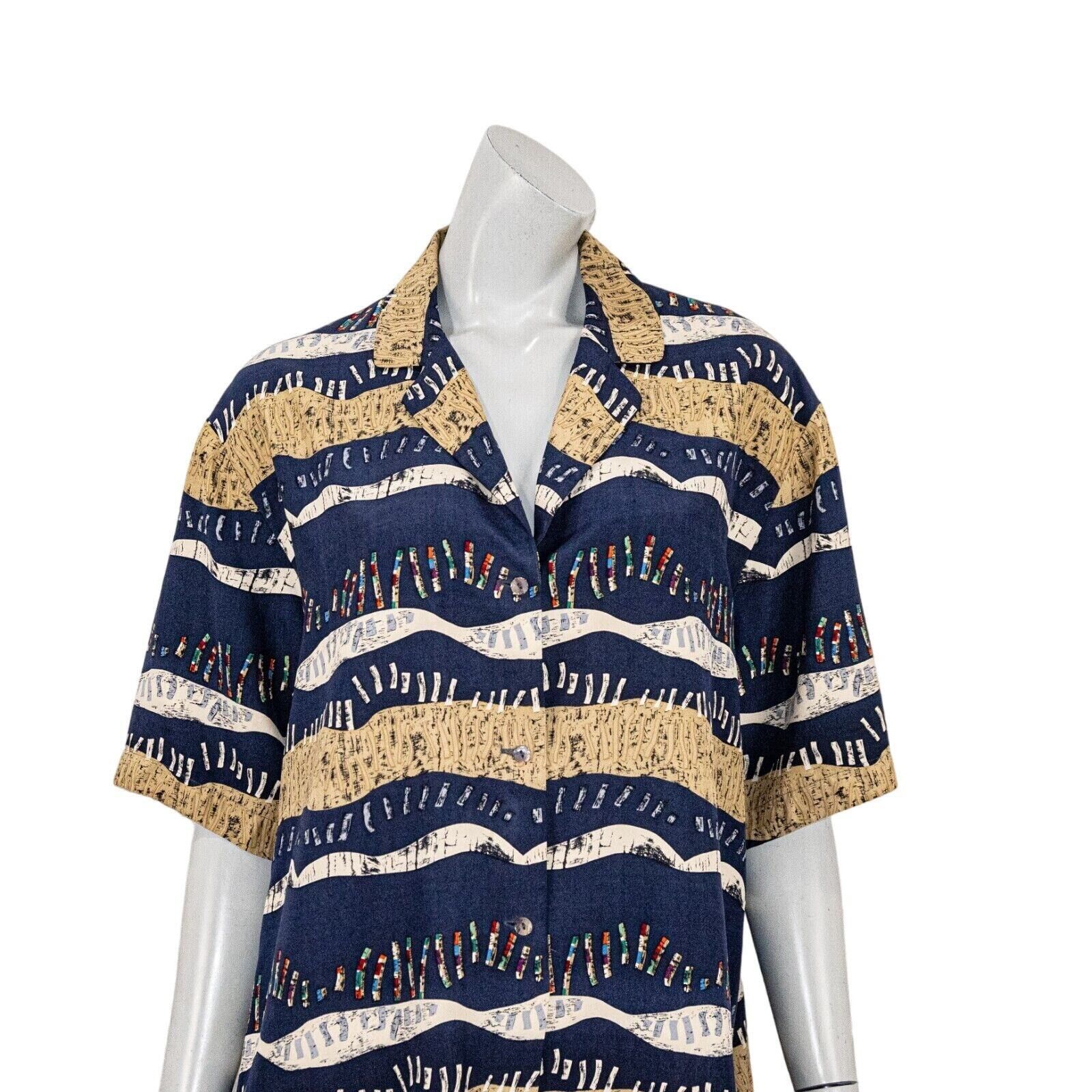 Nicole Farhi NICOLE FARHI 100% Silk Button up Blouse Navy Multi Print Size XL / US 12-14 / IT 48-50 - 7 Thumbnail
