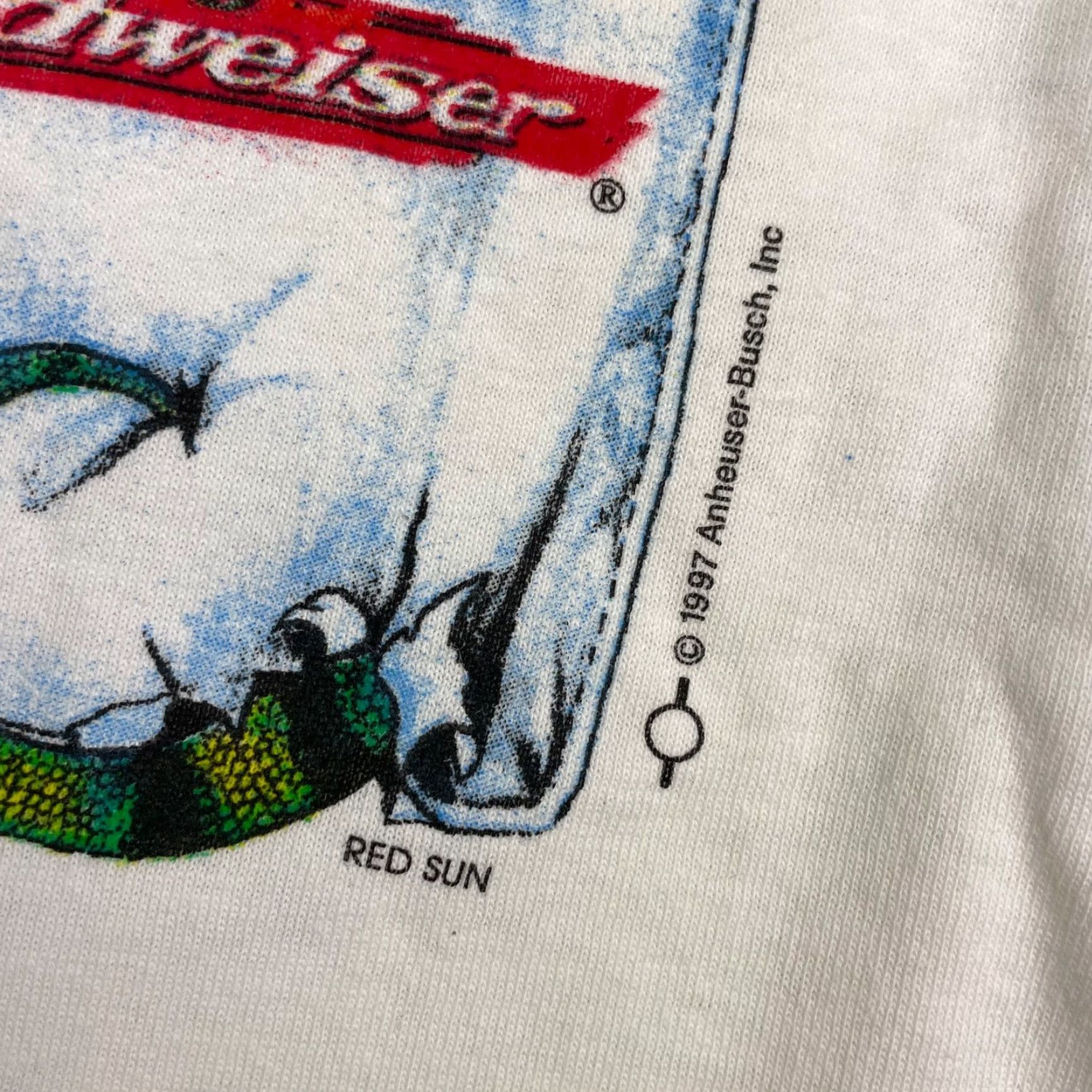 Gildan VINTAGE Budweiser We Could've Been Huge! Frogs Iguana T-Shirt White Medium Mens Graphic Tee 1990s 90s Logo Double-Sided Size US M / EU 48-50 / 2 - 3 Thumbnail