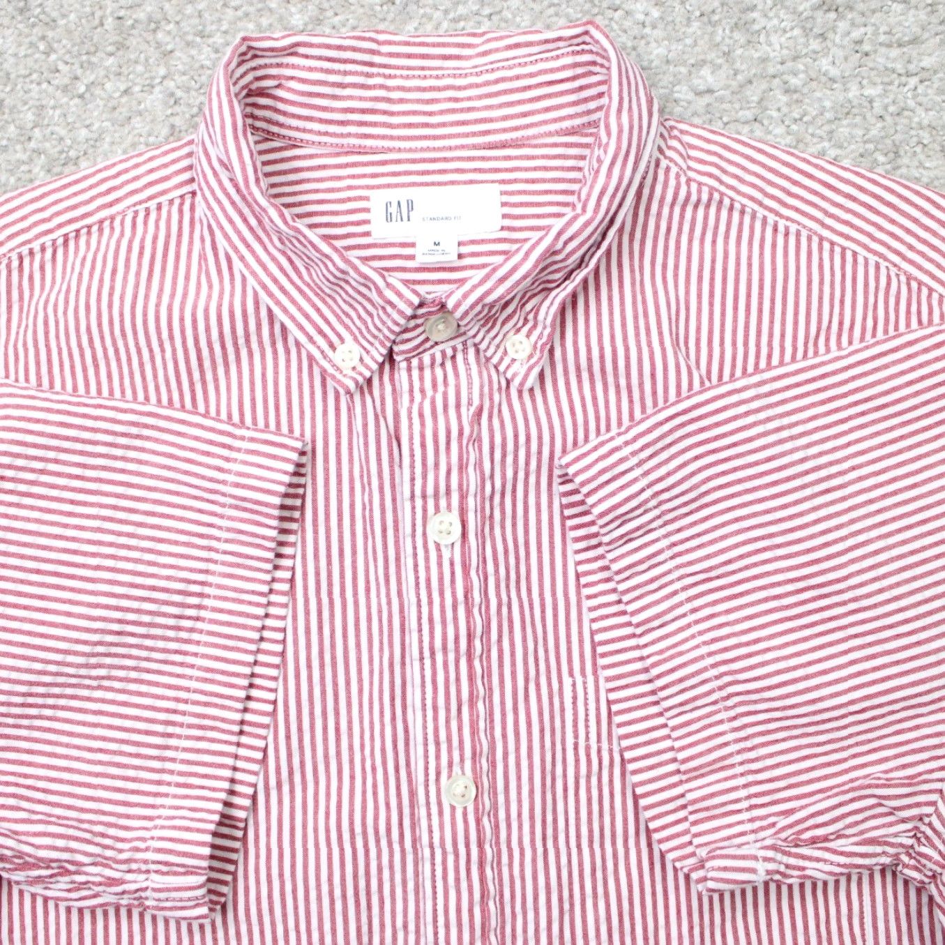 Gap GAP Shirt Mens Medium Red/White Striped Seersucker 100% Cotton Short Sleeve Size US M / EU 48-50 / 2 - 2 Thumbnail