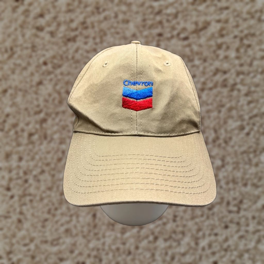 Vintage AG Chevron Hat Cap Strap Back Adult One Size Beige Twill Polyester Cotton Gas Oil Logo Hat Cap Adjustable Lightweight Men Baseball Cap Size ONE SIZE - 1 Thumbnail