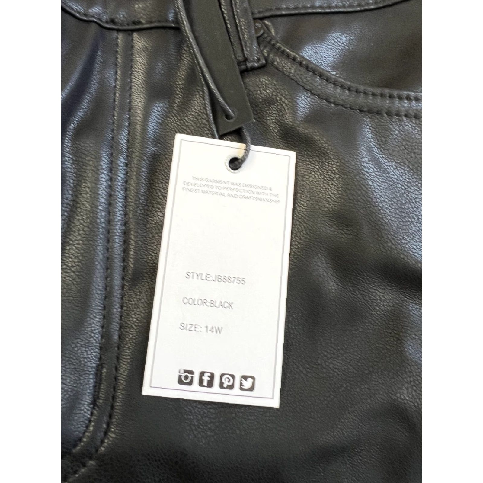 Vintage Judy Blue Jeans Women's 14 Faux Leather Front Black Straight Fit 5-Pocket Design High Rise NEW Size 36" / US 14 / IT 50 - 7 Thumbnail