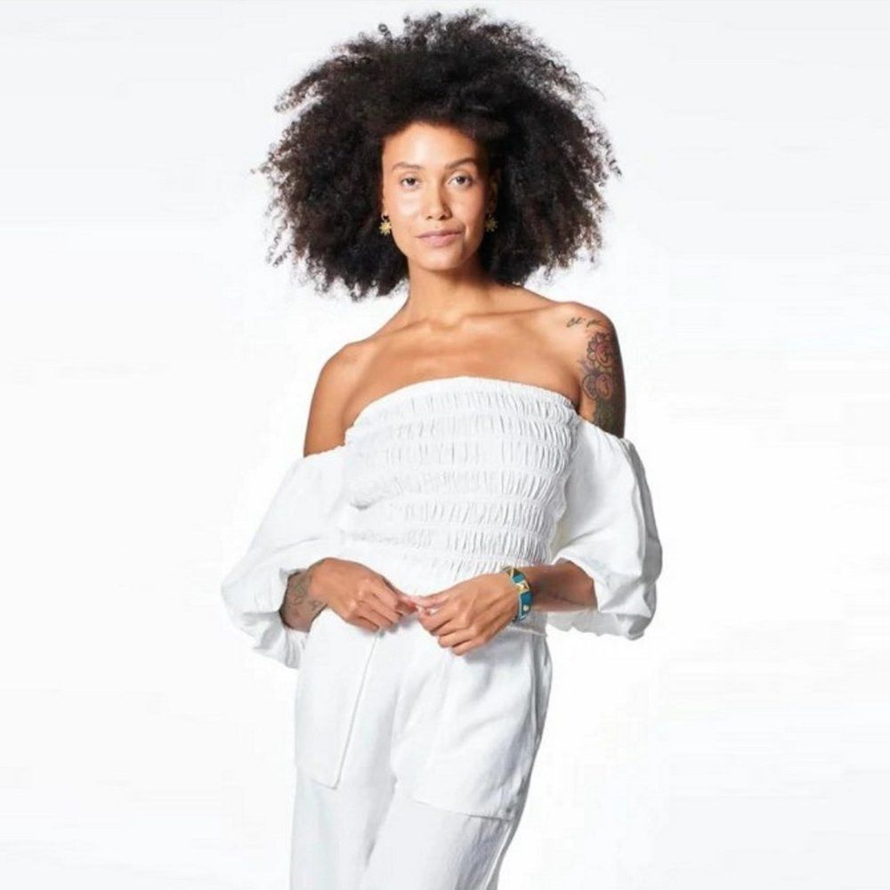NWT New Young Fabulous & Broke Off Shoulder White Yacht Top