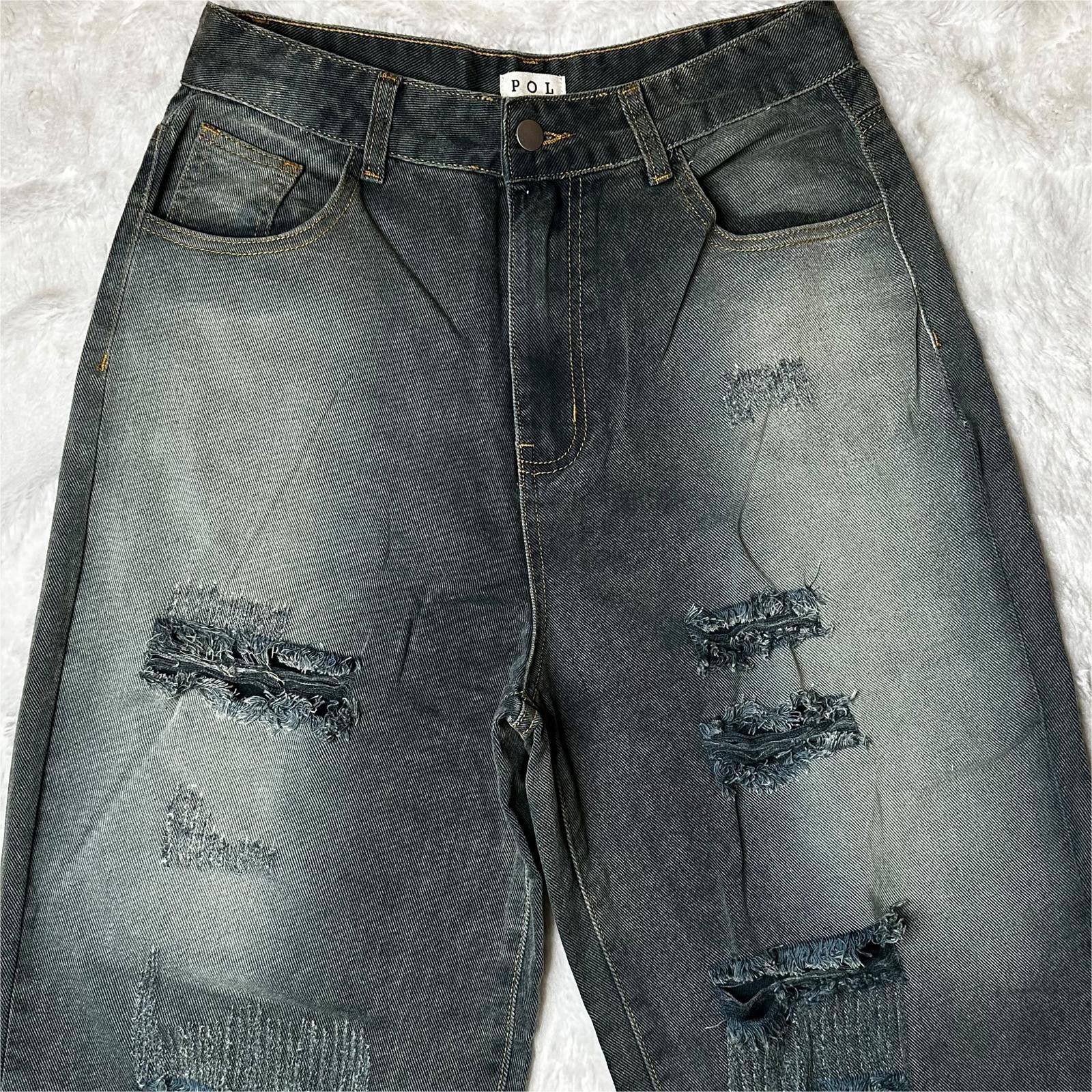 Designer NEW POL Wide Leg Distressed Jeans Vintage Wash Women’s S Size 28" / US 6 / IT 42 - 3 Thumbnail