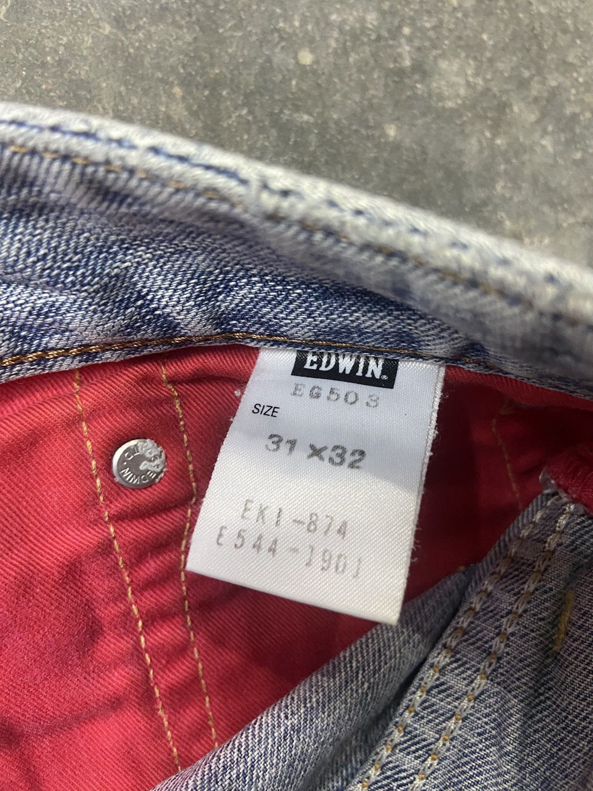 KMRii 🔥 Edwin 503 jeans Edwin Blue trip washed distressed Size US 33 - 8 Thumbnail