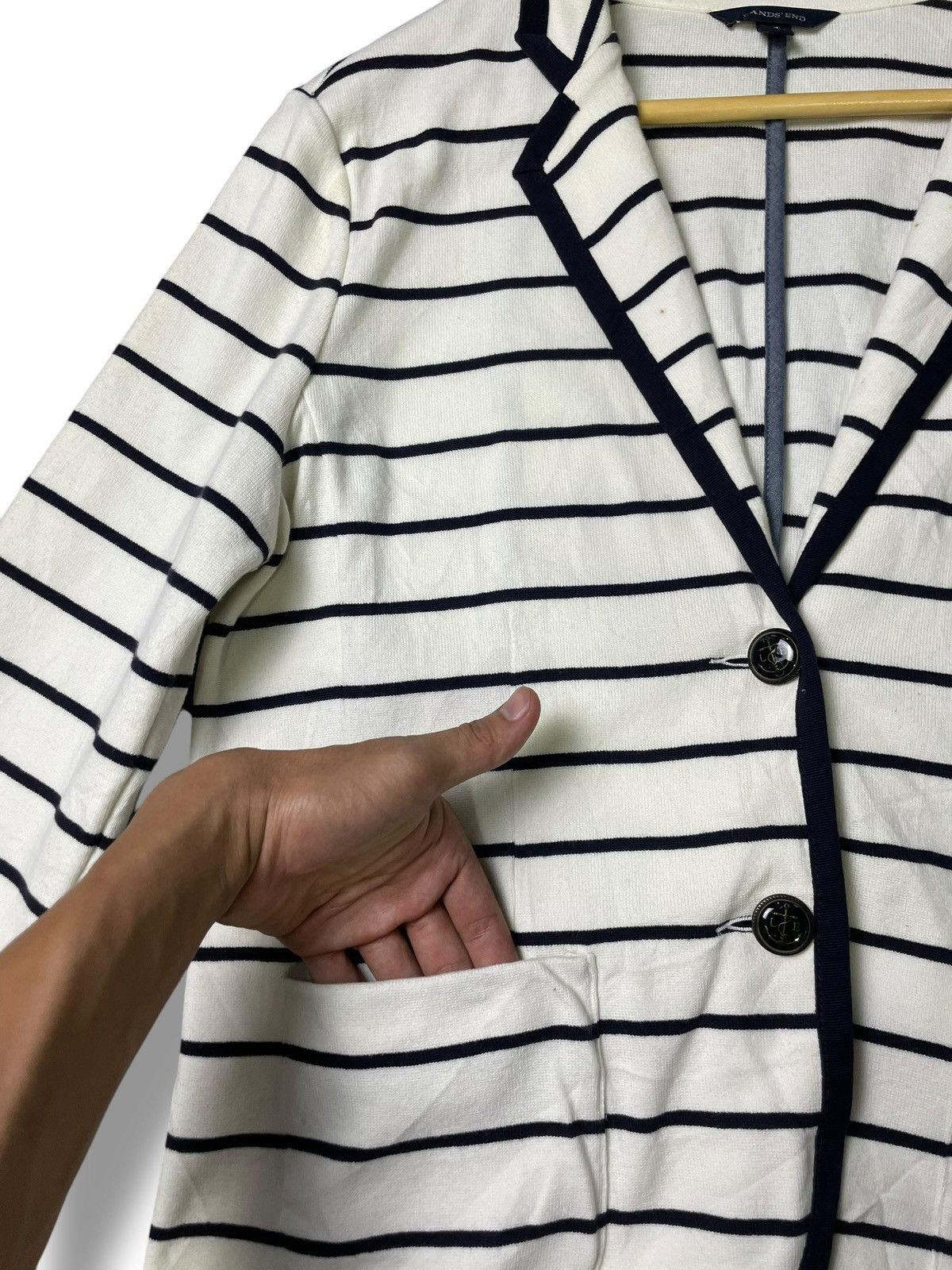 Designer × Lands' End × Vintage Lands End Striped Cotton Knit Blazer (49) Size US XXS / EU 40 - 4 Thumbnail
