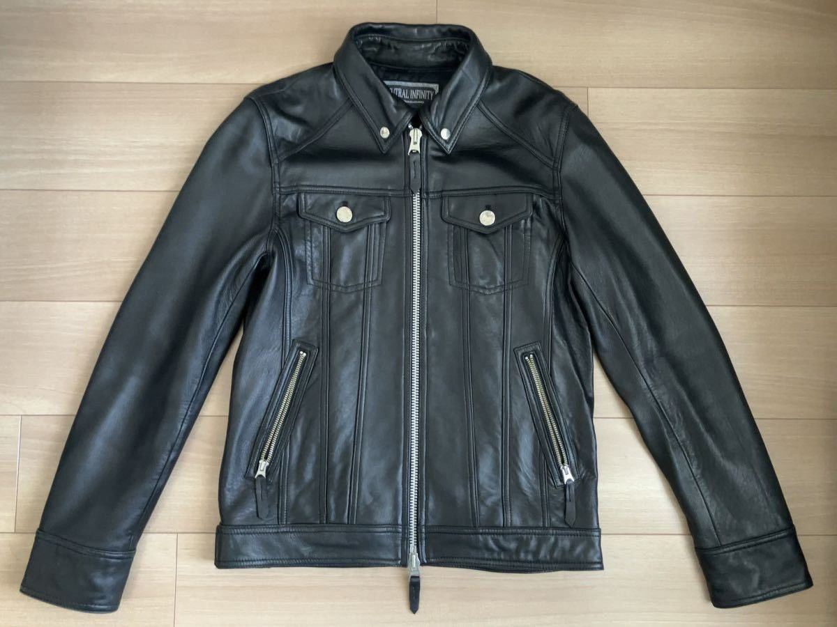 image of Avant Garde Black Leather Jacket Neutral Infinity, Men's (Size Medium)