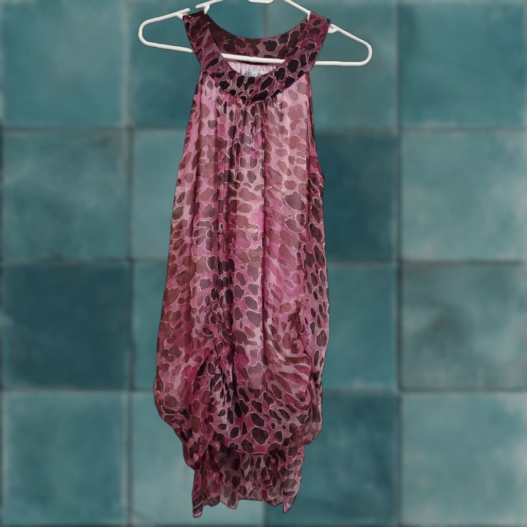 Vintage VINTAGE OB2-12 Dress Womens M Pink Animal Print Ruffle Bubble Hem Sleeveless Size M / US 6-8 / IT 42-44 - 1 Thumbnail