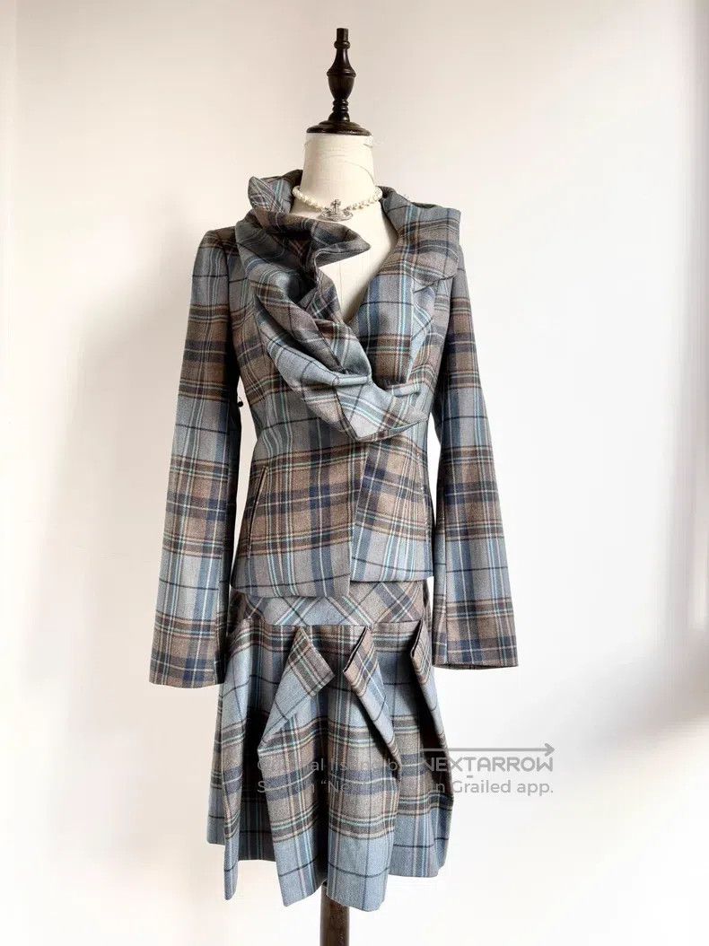 Vivienne Westwood Vivienne Westwood Gray Blue Plaid Irregular Bud Collar Set Size S / US 4 / IT 40 - 1 Thumbnail