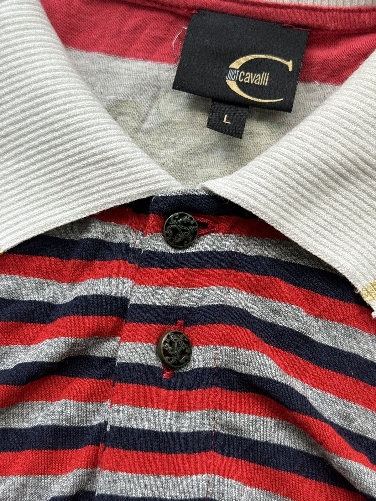 Just Cavalli × Roberto Cavalli × Vintage Just Cavalli 2000s archive vintage striped polo t-shirt Size L / US 10 / IT 46 - 4 Thumbnail