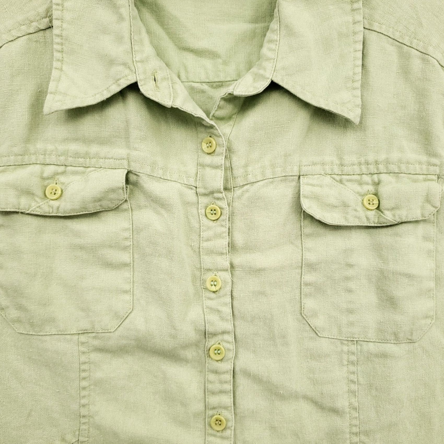 Style & Co Style&co Button-Up Shirt Women 18 Green Short Sleeve Linen Pockets Casual Blouse Size XXL / US 16-18 / IT 52-54 - 3 Thumbnail