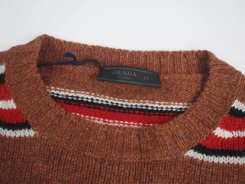 Prada Prada Brown wool sweater with red stripes sweater 2504-Next Size US M / EU 48-50 / 2 - 3 Thumbnail