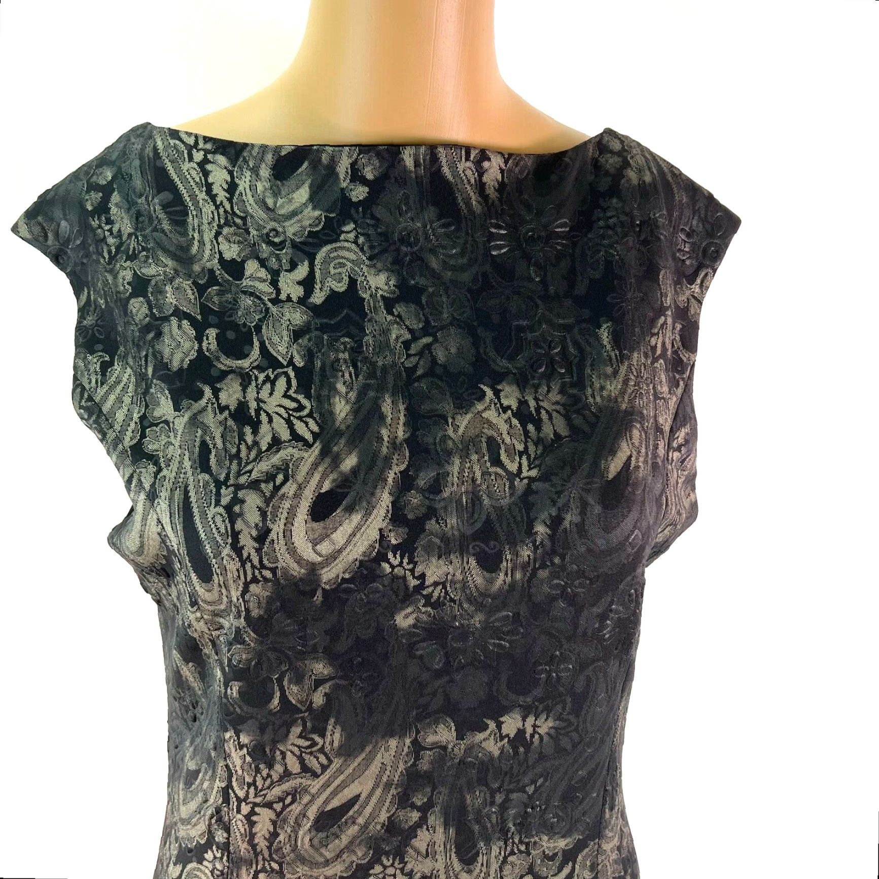 Vintage Tribal Black Midi Dress Womens Paisley Print Boat Neck Sleeveless Stretch 95% Polyester 5% Spandex M Size M / US 6-8 / IT 42-44 - 2 Thumbnail