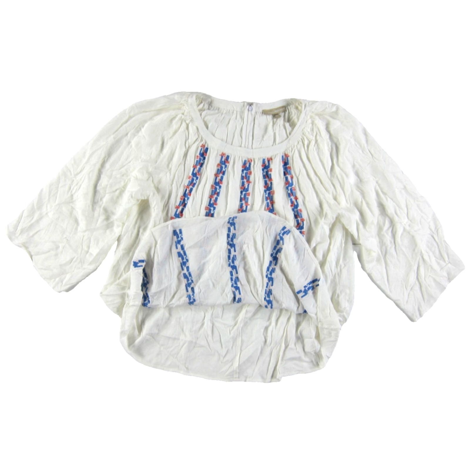 Vintage Appraisal Blouse 3/4 Sleeve Tunic Peasant Beaded Rayon White Medium Women Size M / US 6-8 / IT 42-44 - 5 Thumbnail