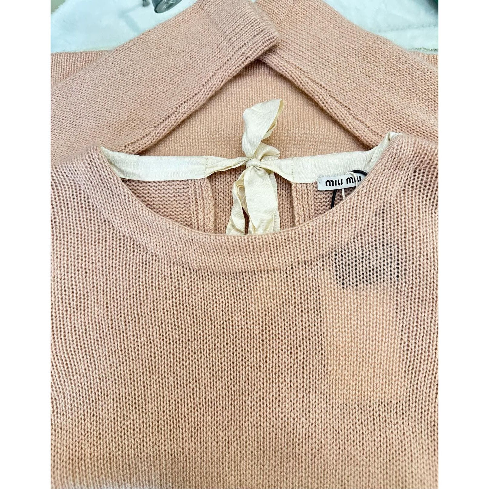 Miu Miu Miu Miu Pink Knit Sweater With Back Ribbon Tie Long Sleeves Size XS / US 0-2 / IT 36-38 - 5 Thumbnail