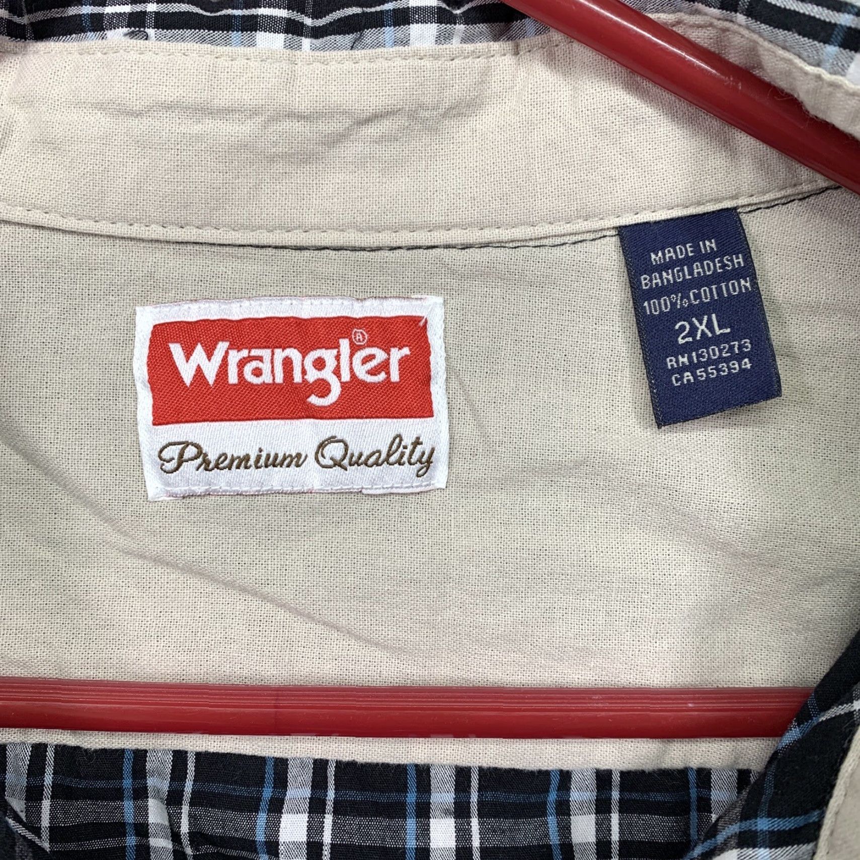 Wrangler Wrangler Button-Up Shirt Men’s 2XL Short Sleeve Black Blue White Plaid Shirt, 100% Cotton, Button Closure, 46 in Chest, Regular Fit, Big & Tall, Men Size US XXL / EU 58 / 5 - 7 Thumbnail
